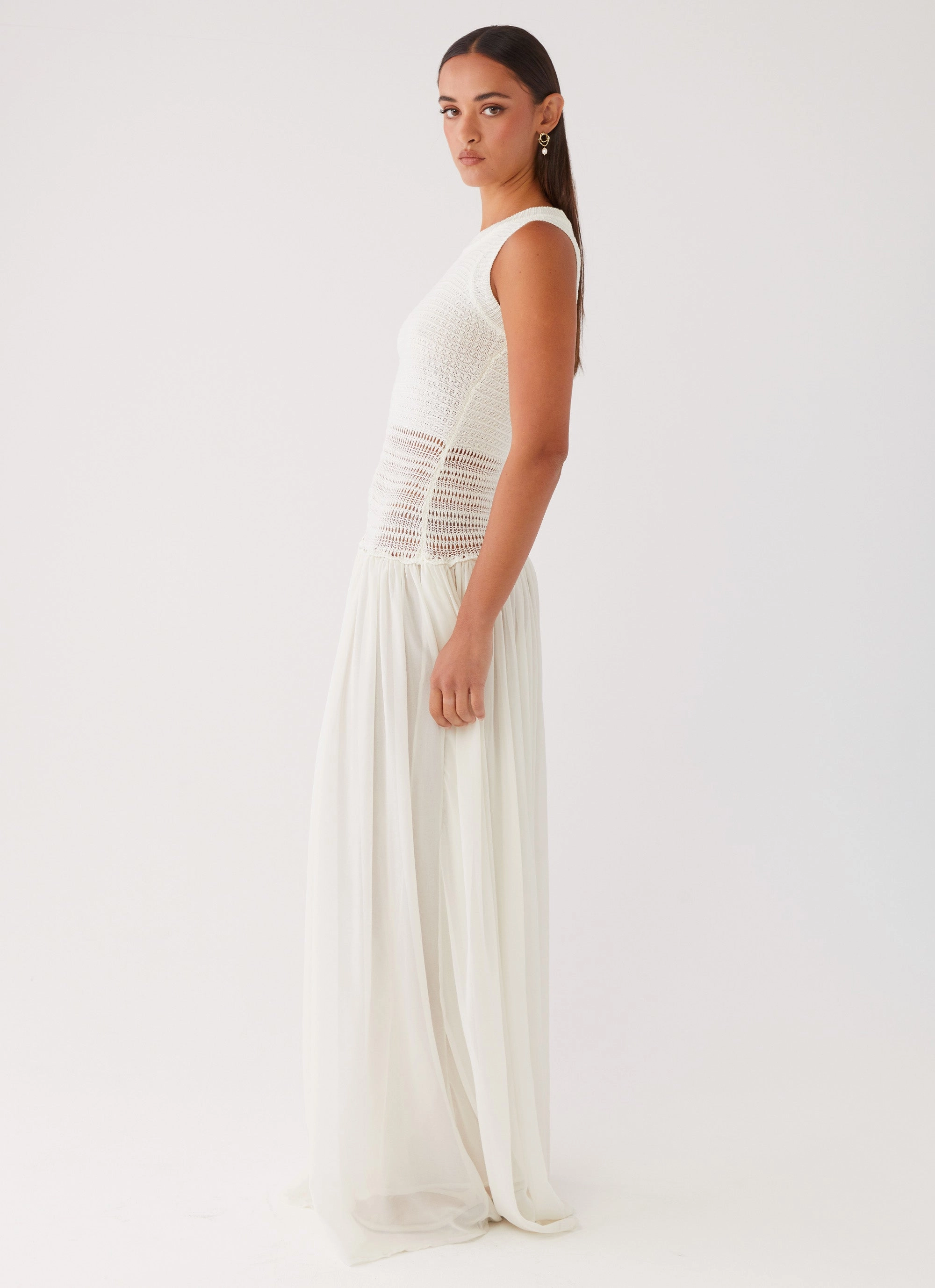 Casual Vibes Off Grid Crochet Maxi Dress - White