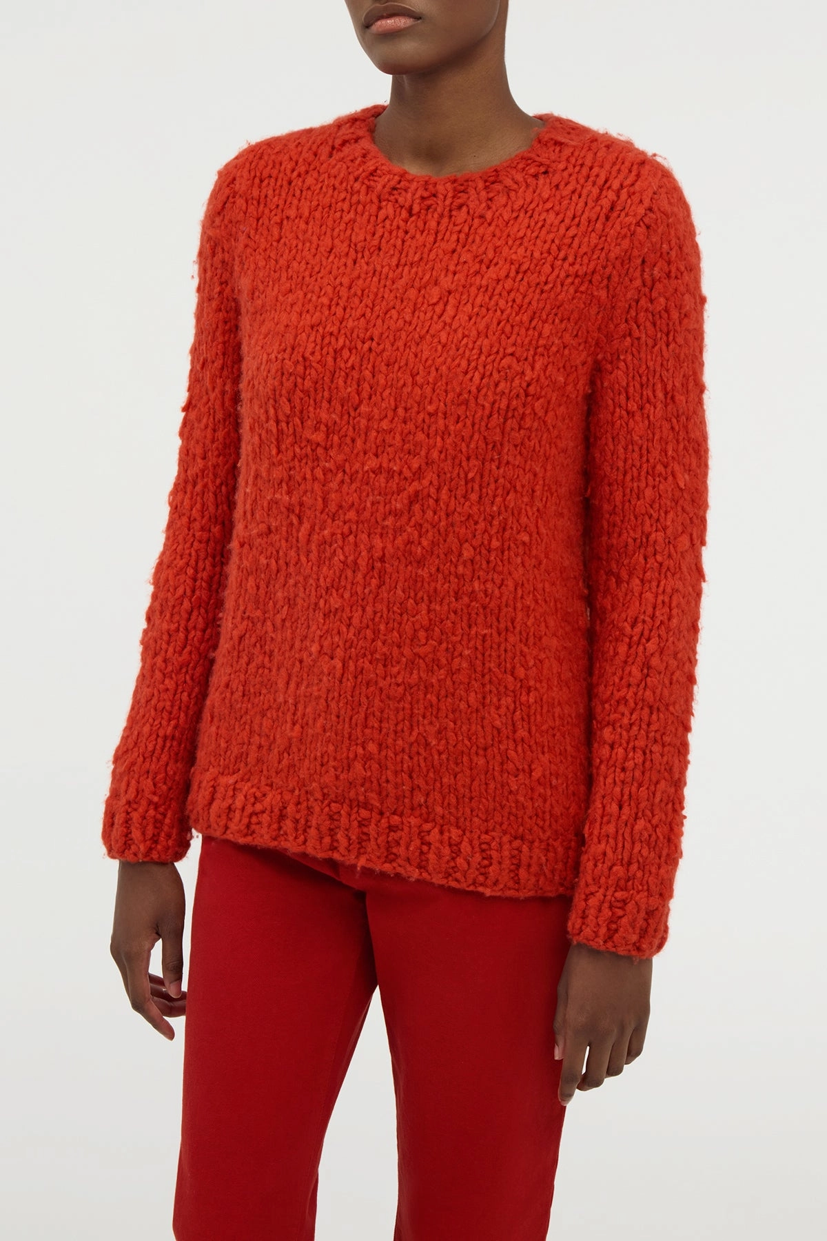 Lawrence Knit Sweater in Antelope Orange Welfat Cashmere ribbed texture StretchRecovery Yarn
