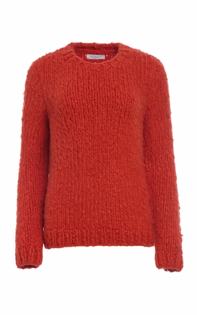 Lawrence Knit Sweater in Antelope Orange Welfat Cashmere Polished Edge Ultra Fine Gauge