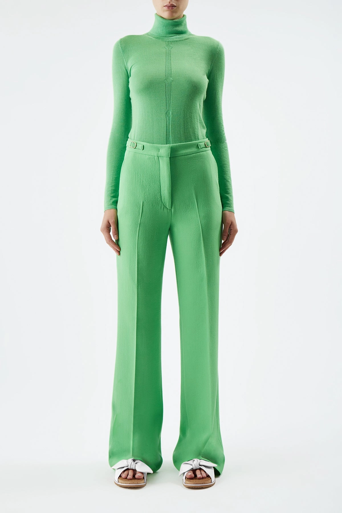 Minimalist Aesthetic High Elasticity Steinem Knit Turtleneck in Fluorescent Green Cashmere Silk