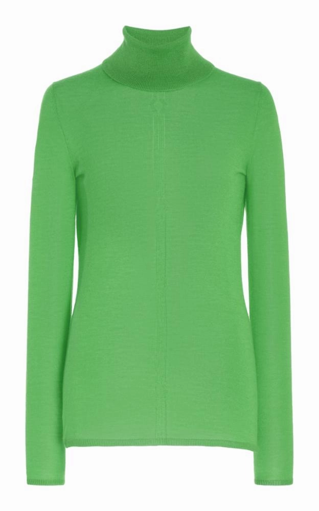 Steinem Knit Turtleneck in Fluorescent Green Cashmere Silk HighDensity Knit