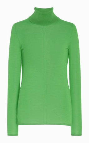 Steinem Knit Turtleneck in Fluorescent Green Cashmere Silk HighDensity Knit