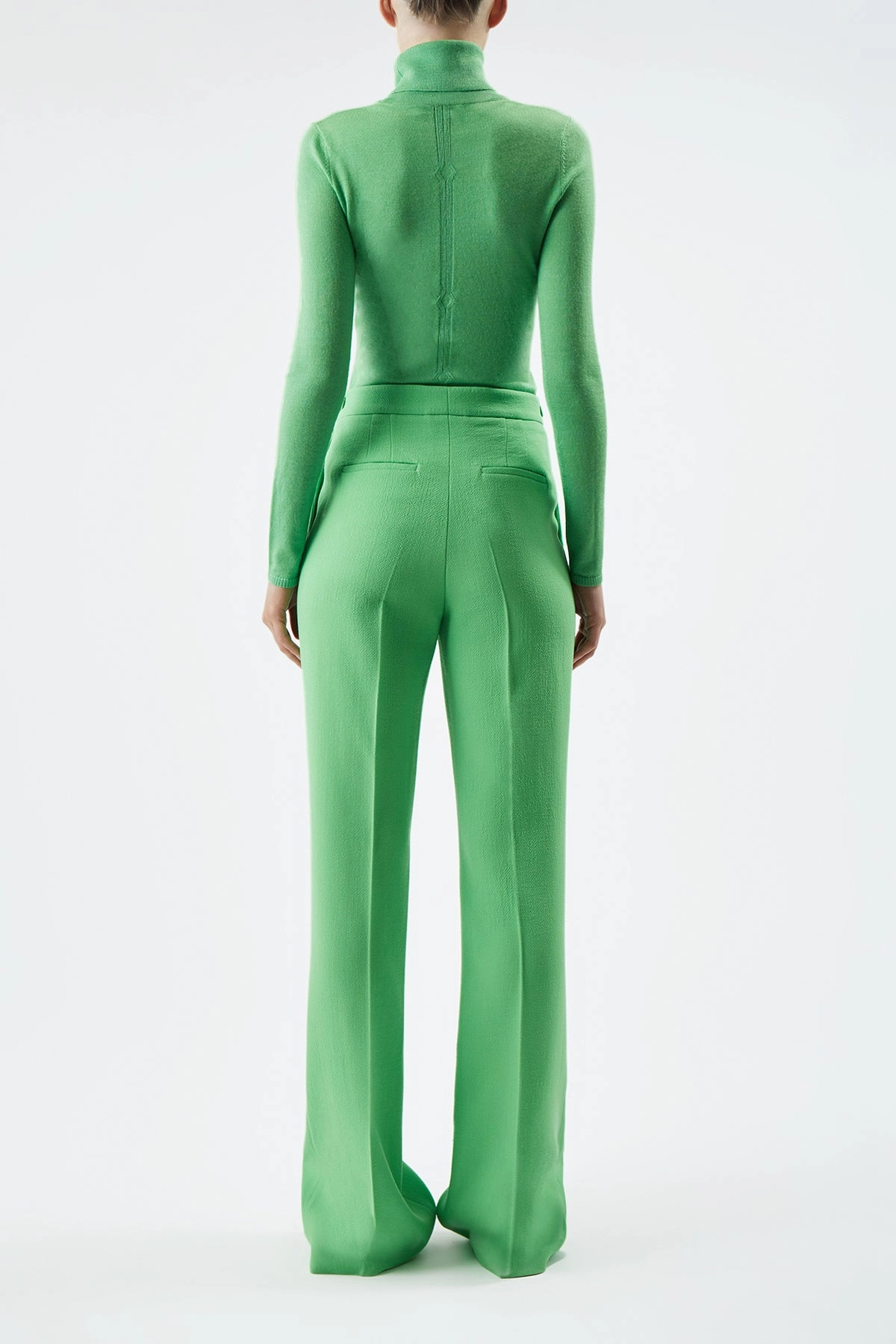 Reinforced Seams DoubleLayered Hem Steinem Knit Turtleneck in Fluorescent Green Cashmere Silk