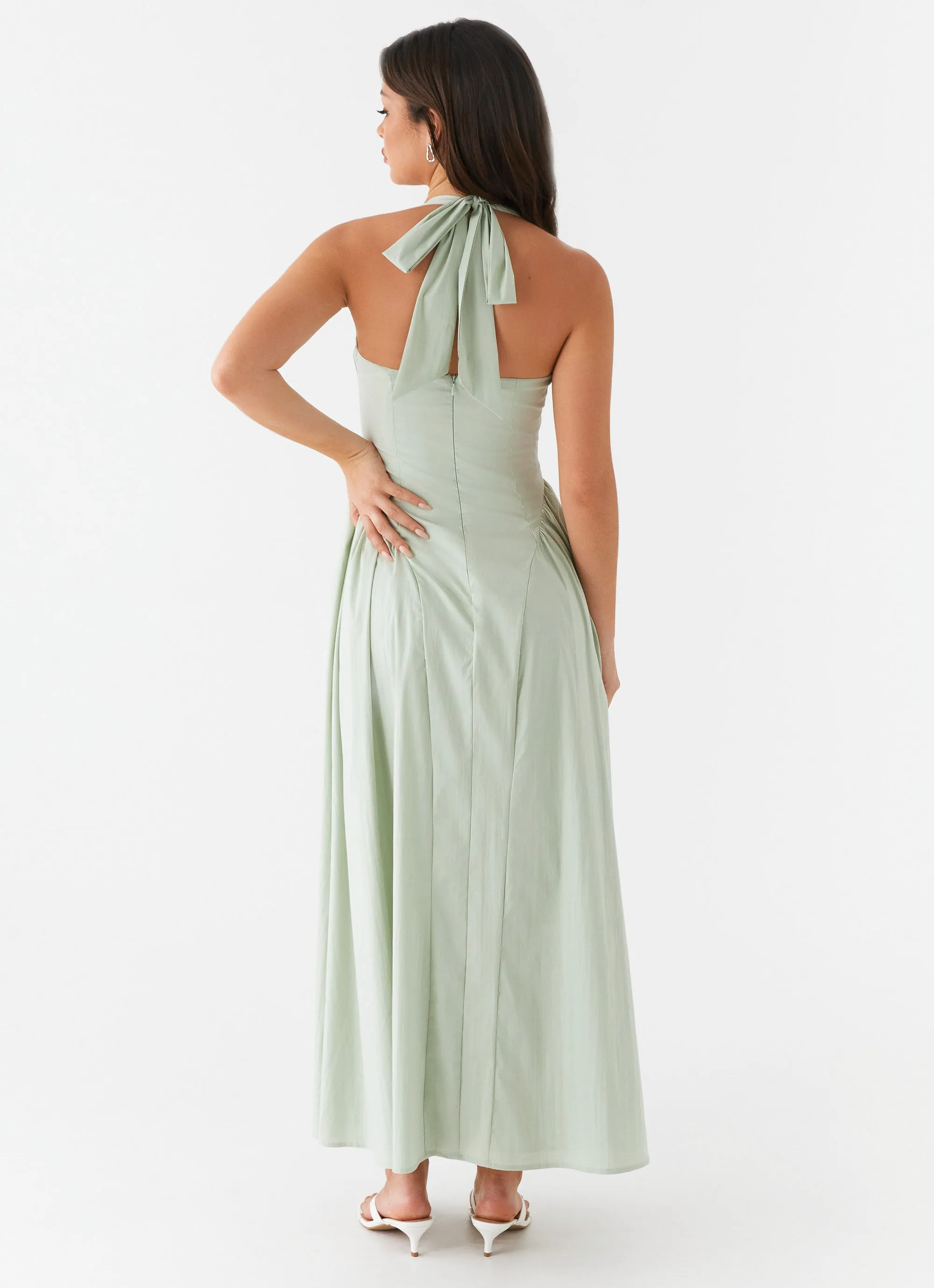 Elegant evening wear Olenna Halterneck Midi Dress - Sage