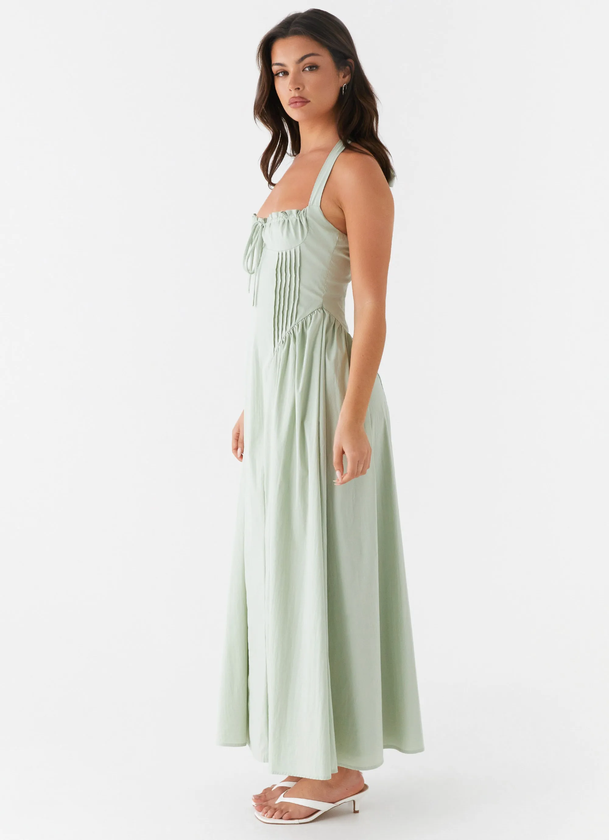 Olenna Halterneck Midi Dress - Sage Clean Lines Subtle Edge