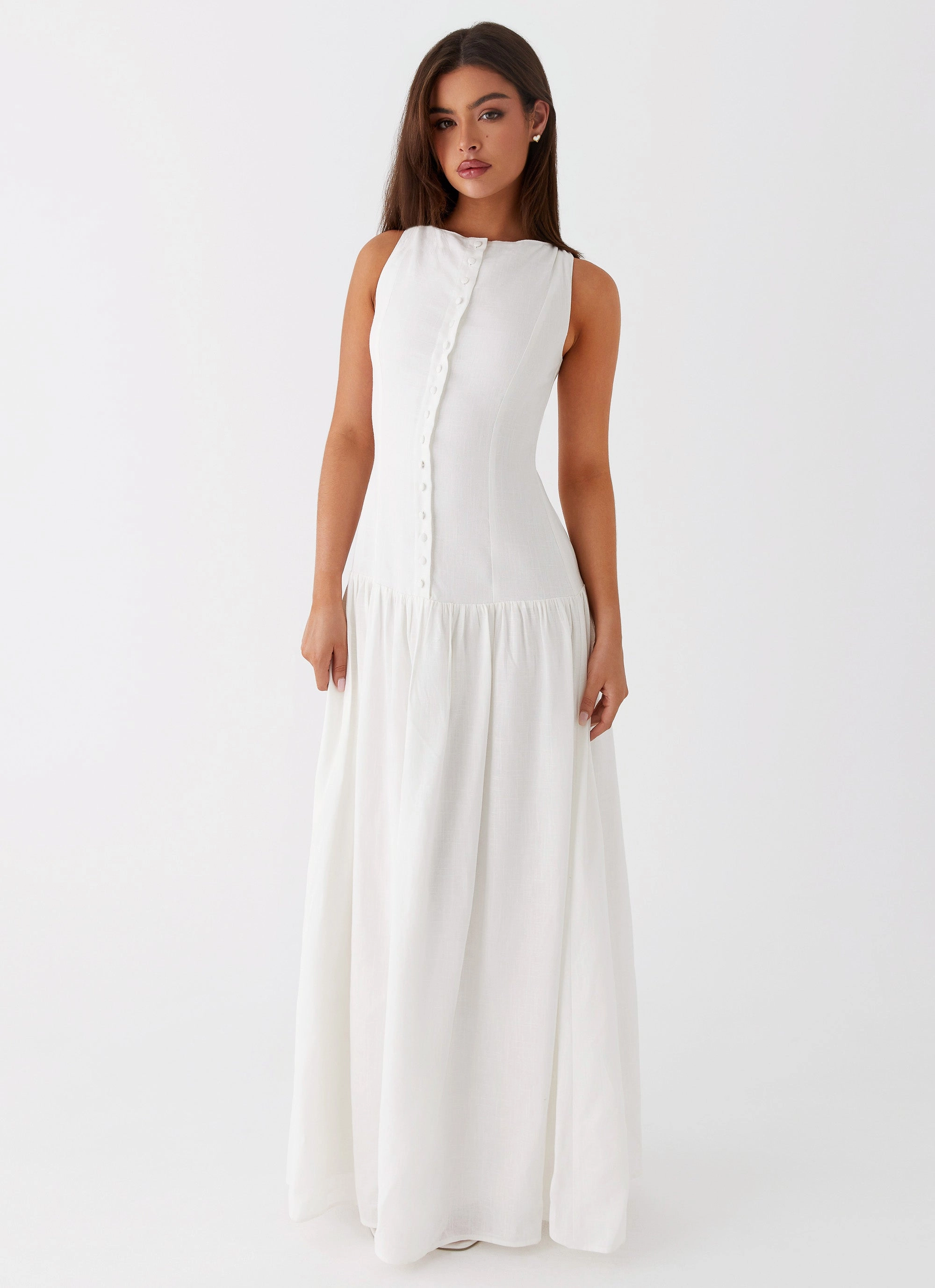 Meggie Linen Maxi Dress - White Rural Charm