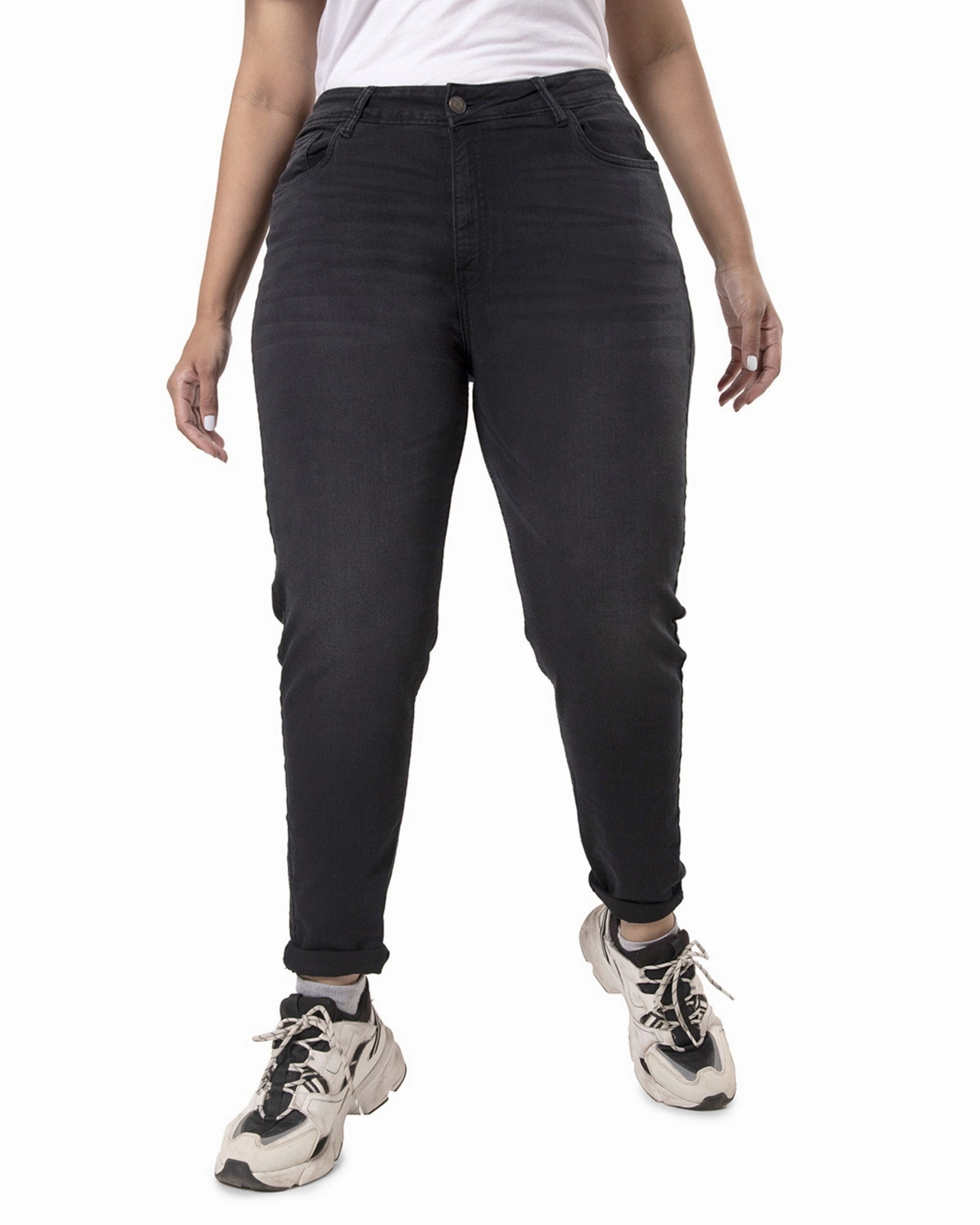 Casual Friday Durable Athlete Fit Chill Outfit Relaxed Style Earthy PLUS SIZE WOMEN SOLID CASUAL BLACK JEANS | Black