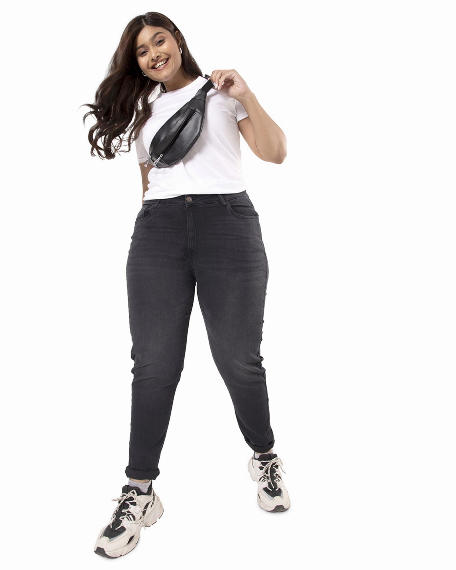 Advanced Stretch Recovery UltraSoft Lining PLUS SIZE WOMEN SOLID CASUAL BLACK JEANS | Black