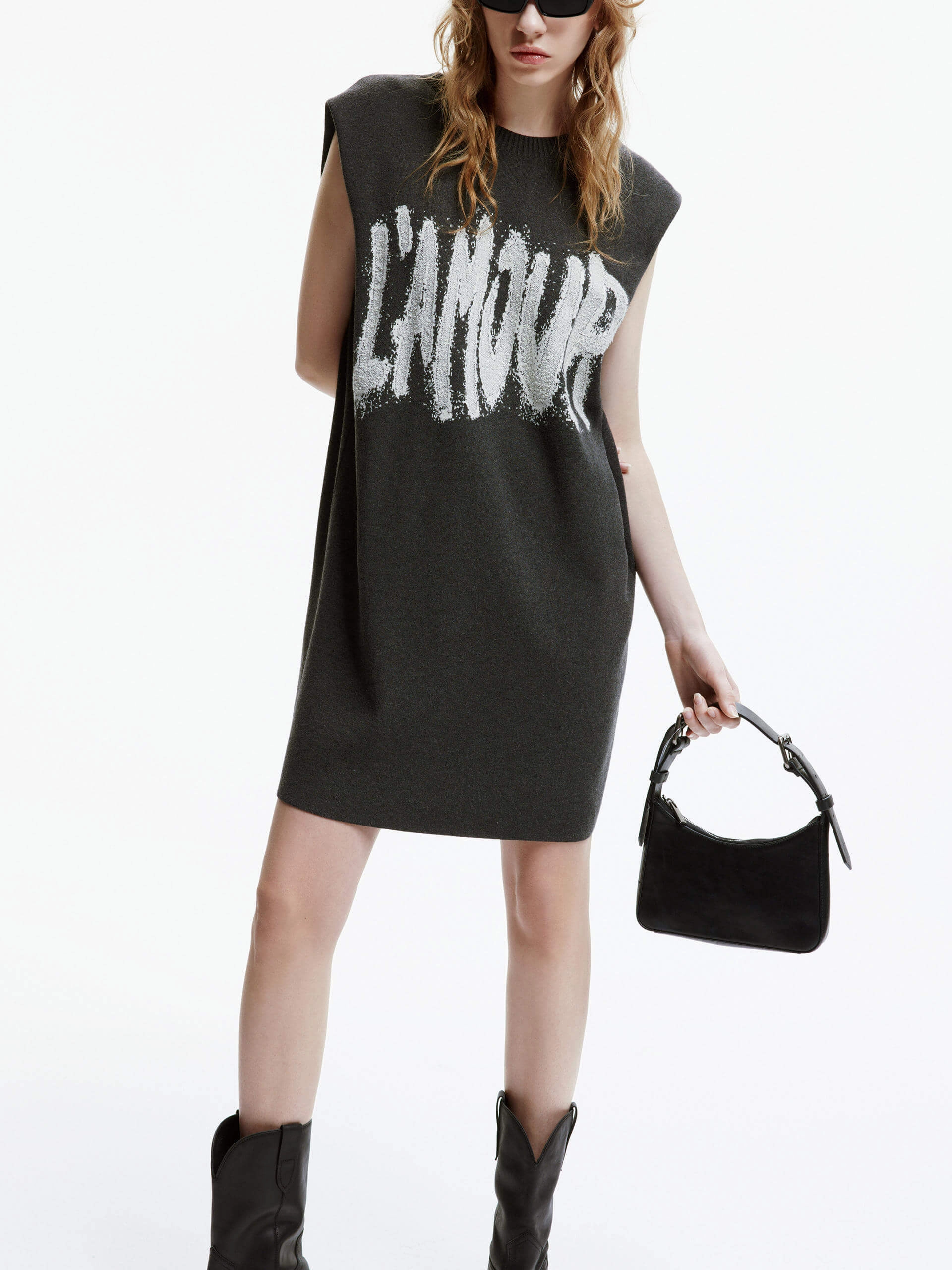 Letter Print Sleeveless Dress Warm Touch elegant design