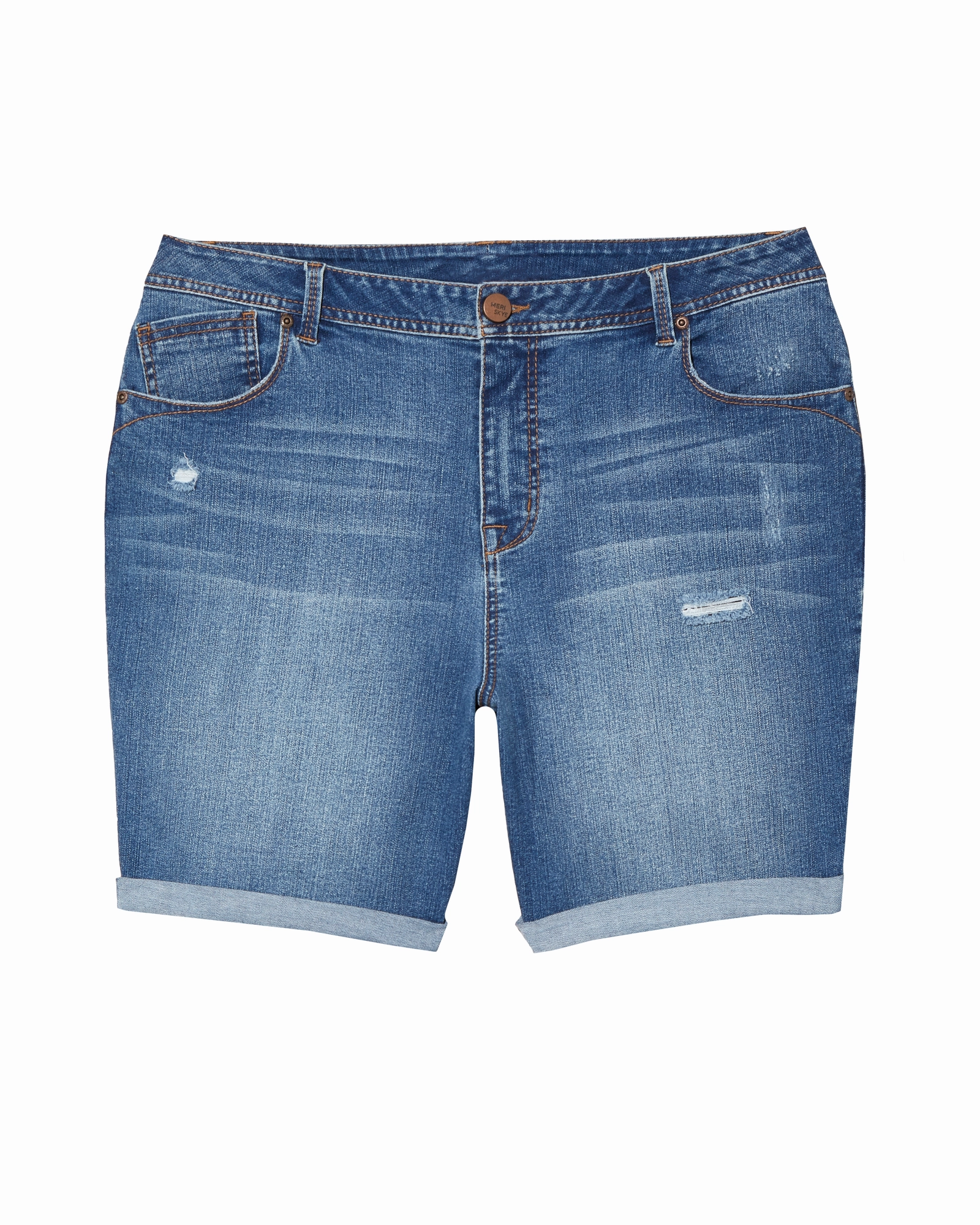 Everit Destructed Shorts with Rolled Hem | Medium Wash Winter Warmth Durable