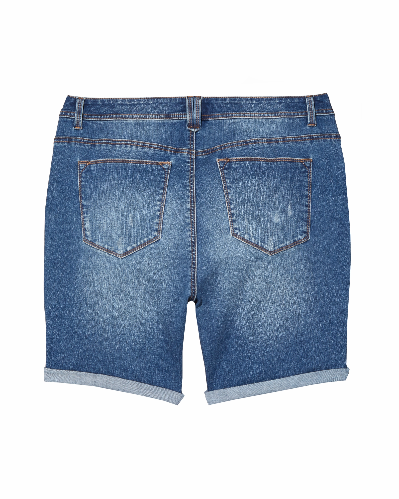 Everit Destructed Shorts with Rolled Hem | Medium Wash Smart Comfort Wide Leg Silhouette