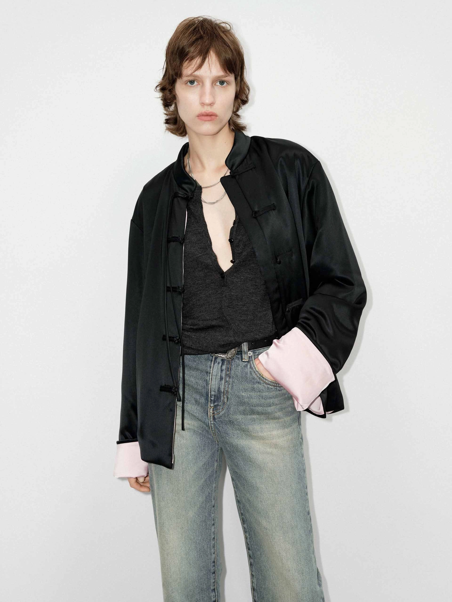 Reflective Safety Details MultiPocketStyle Cheongsam Button Quilted Coat