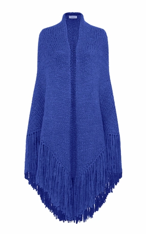 WideRibbed Texture Simple Trend Lauren Knit Wrap in Cobalt Welfat Cashmere