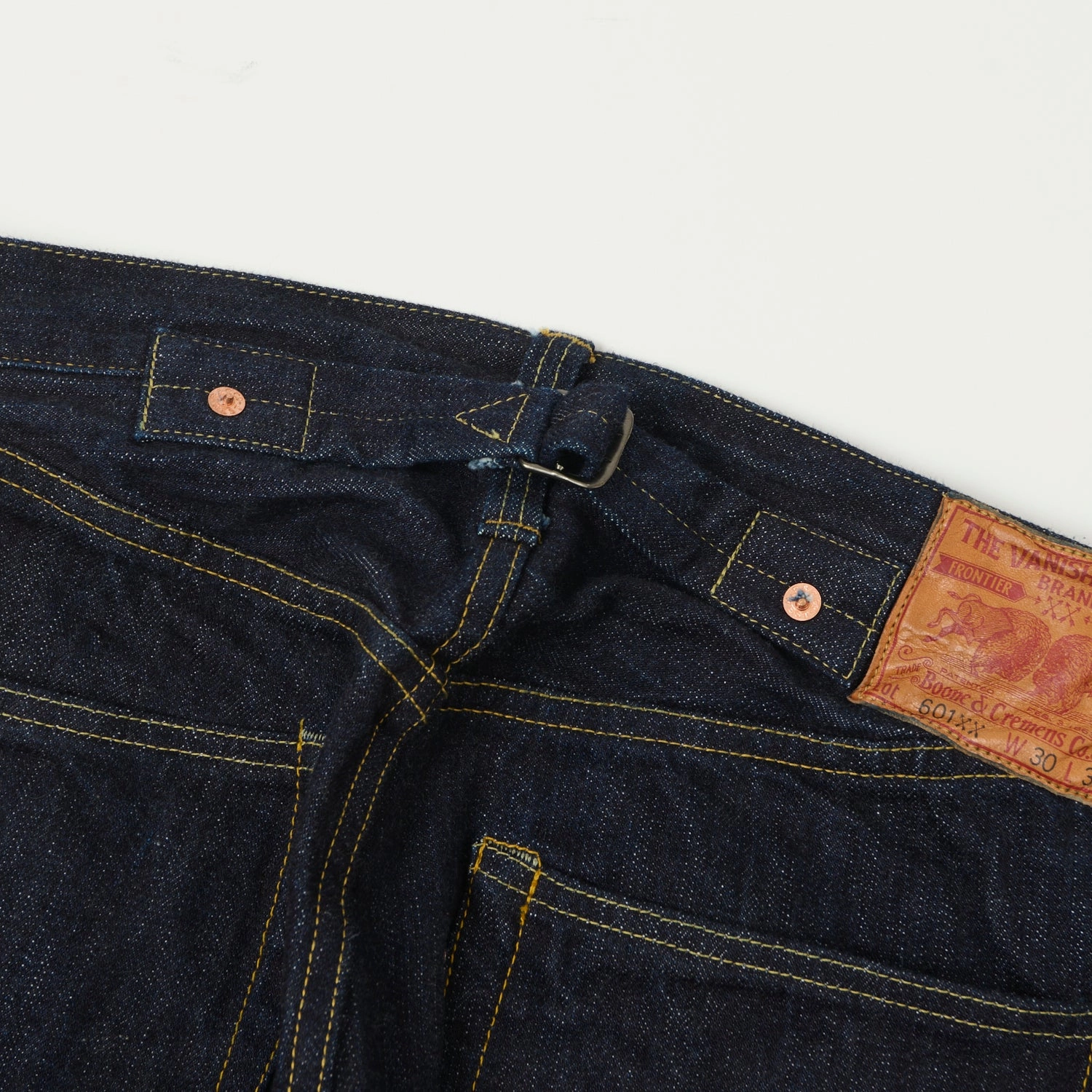 Tapered Leg Profile Sleek Design Freewheelers & Co The Vanishing West 601XX 1942 Wide Straight Jean - One Wash