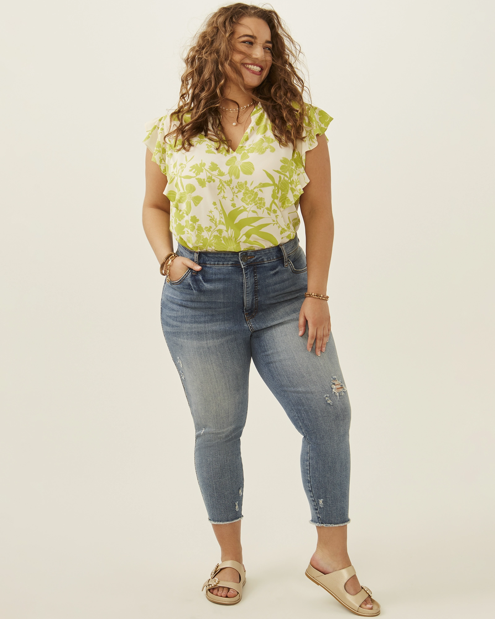 Connie Ripped High Rise Denim Capri | Medium Wash Neutral Loose