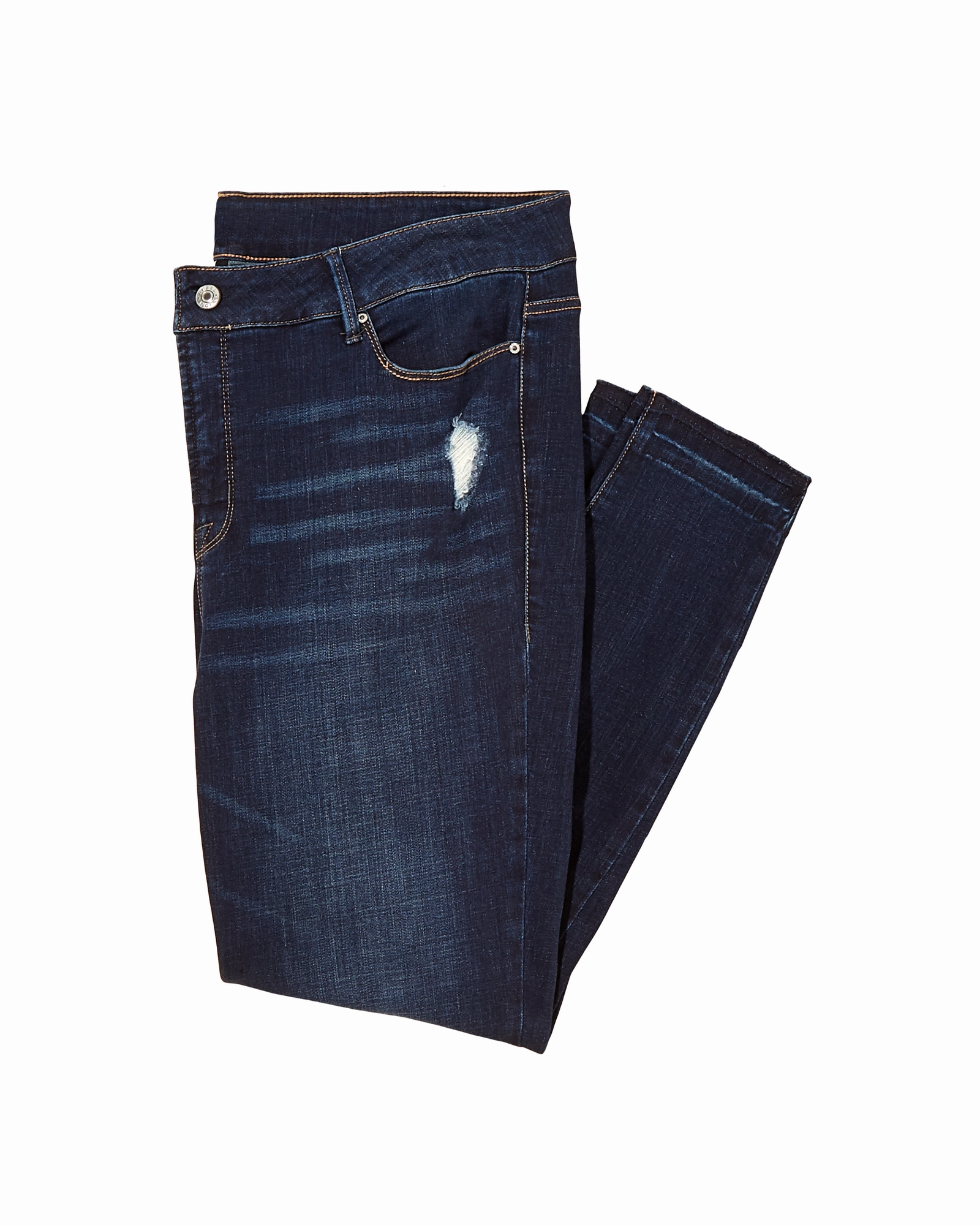 Abrasion Resistant Denim Stagg Destructed Ankle Skinny Jean with Released Hem | Dark Wash