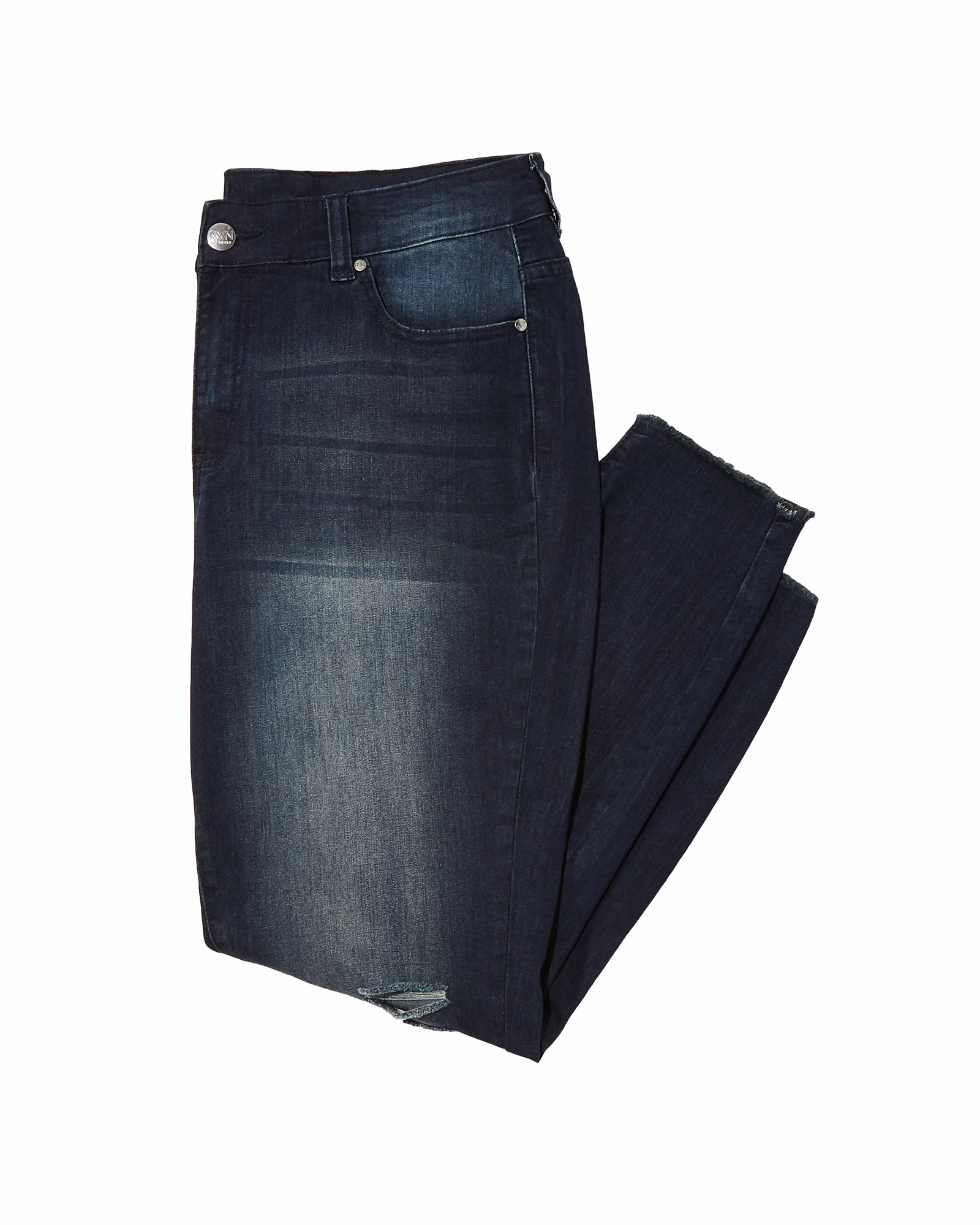 Augustina Destructed Ankle Skinny Jean with Frayed Hem | Dark Wash Routine Style