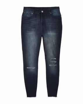 Augustina Destructed Ankle Skinny Jean with Frayed Hem | Dark Wash All Around Winter Warmth Outdoor Adventure