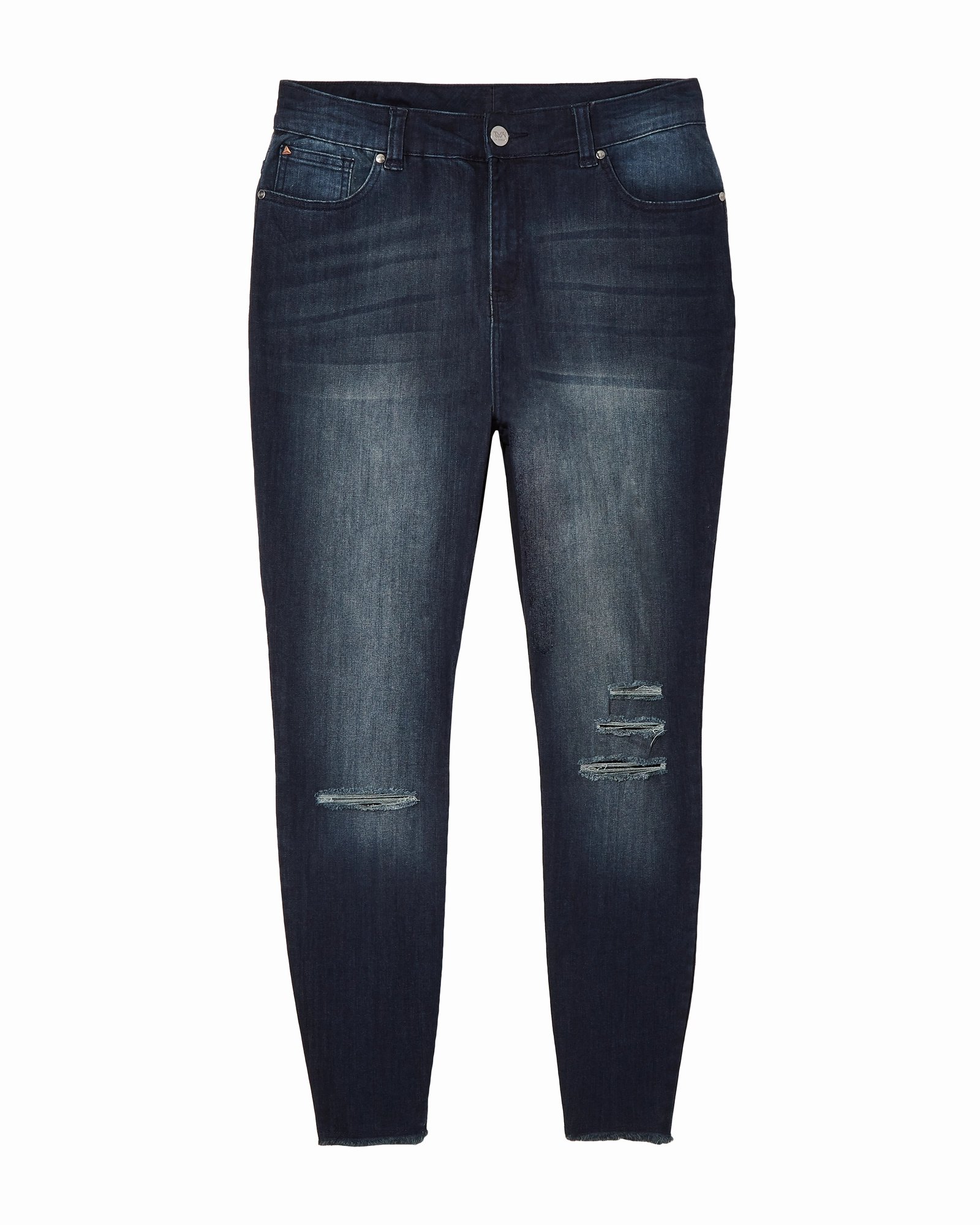 Augustina Destructed Ankle Skinny Jean with Frayed Hem | Dark Wash Daily Uniform