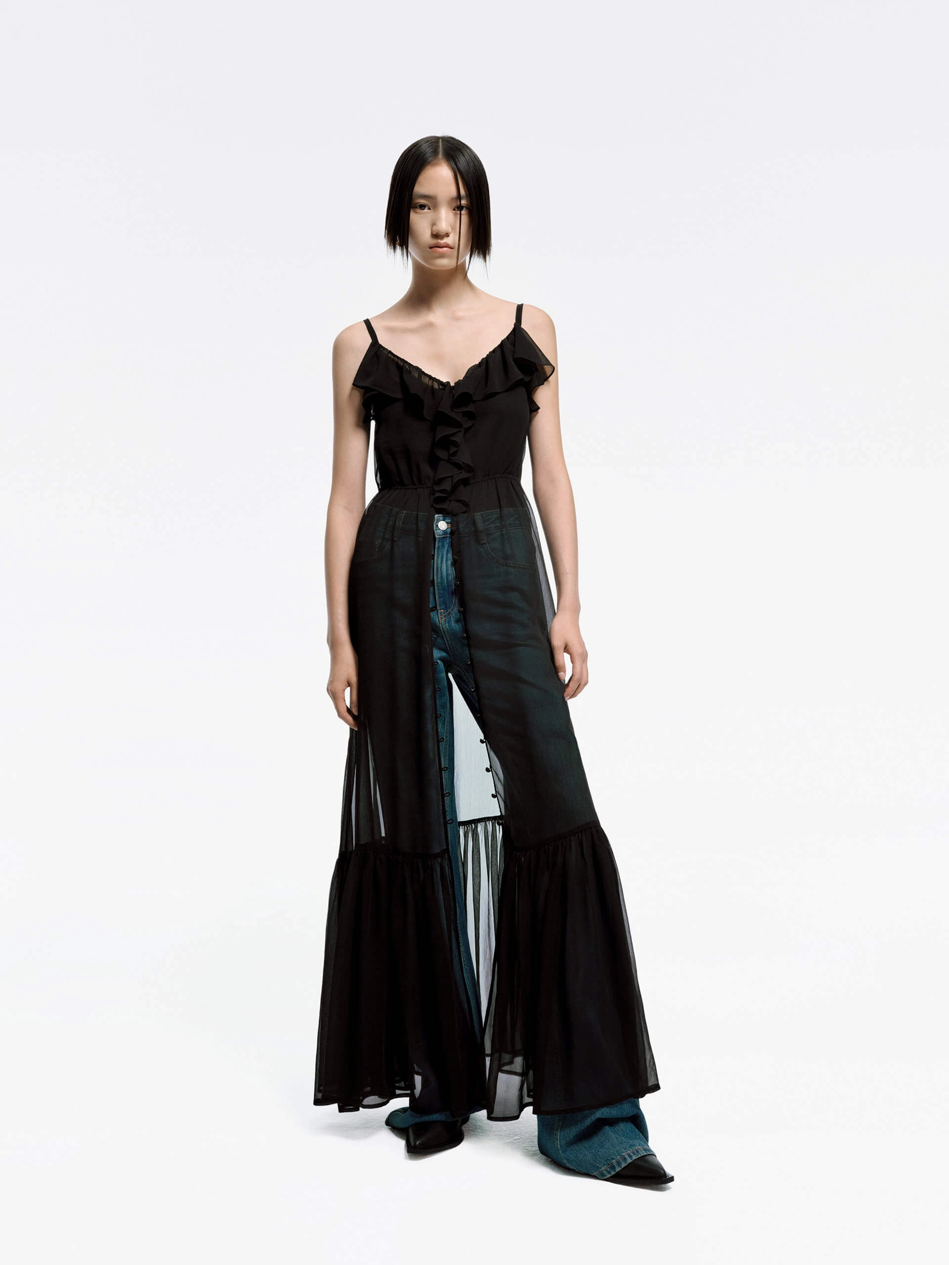 Calm Mood Ruffle Detail Maxi Cami Dress