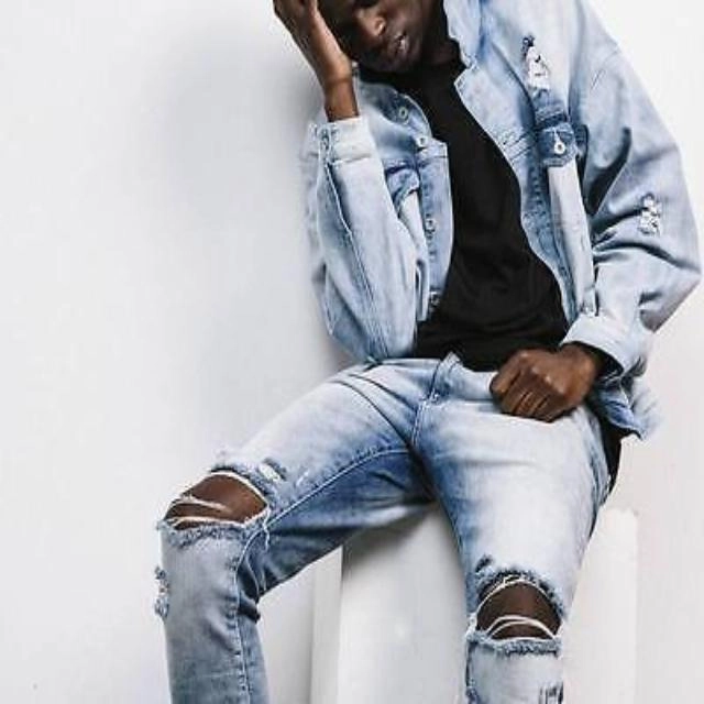 Layered Look West Louis? Ripped Skinny Biker Destroyed Jeans