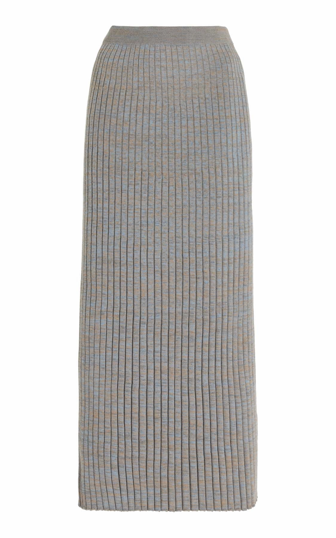 Conti Knit Midi Skirt in Light Blue Melange Cashmere Eco Friendly Yarn