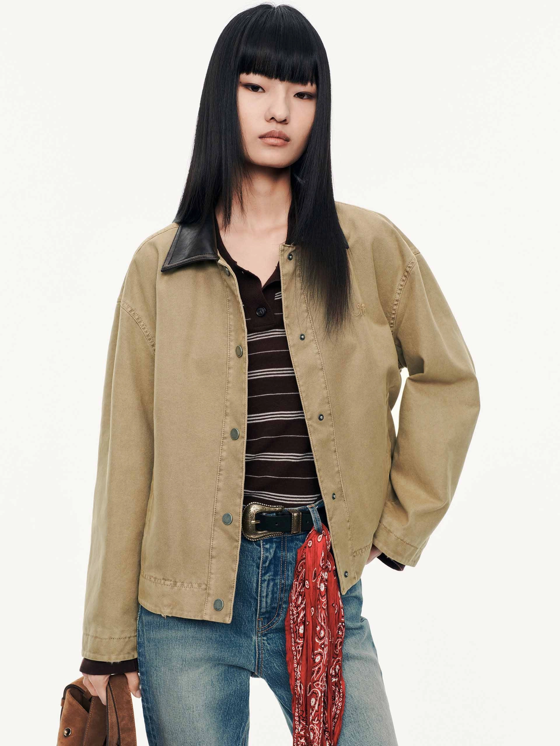 High Collar Structure Contrast Collar Cotton Coat