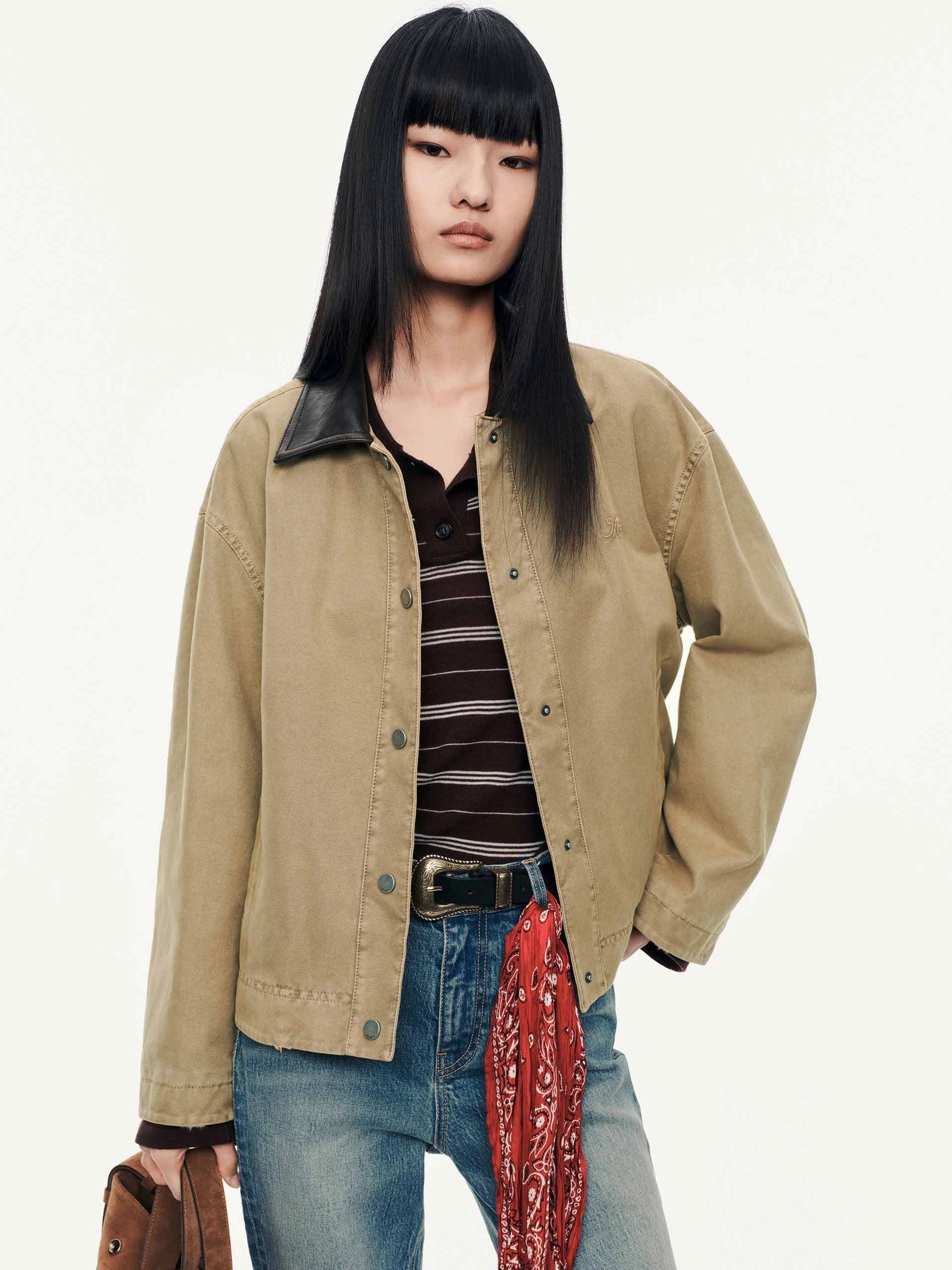 Contrast Collar Cotton Coat Sleek Outer