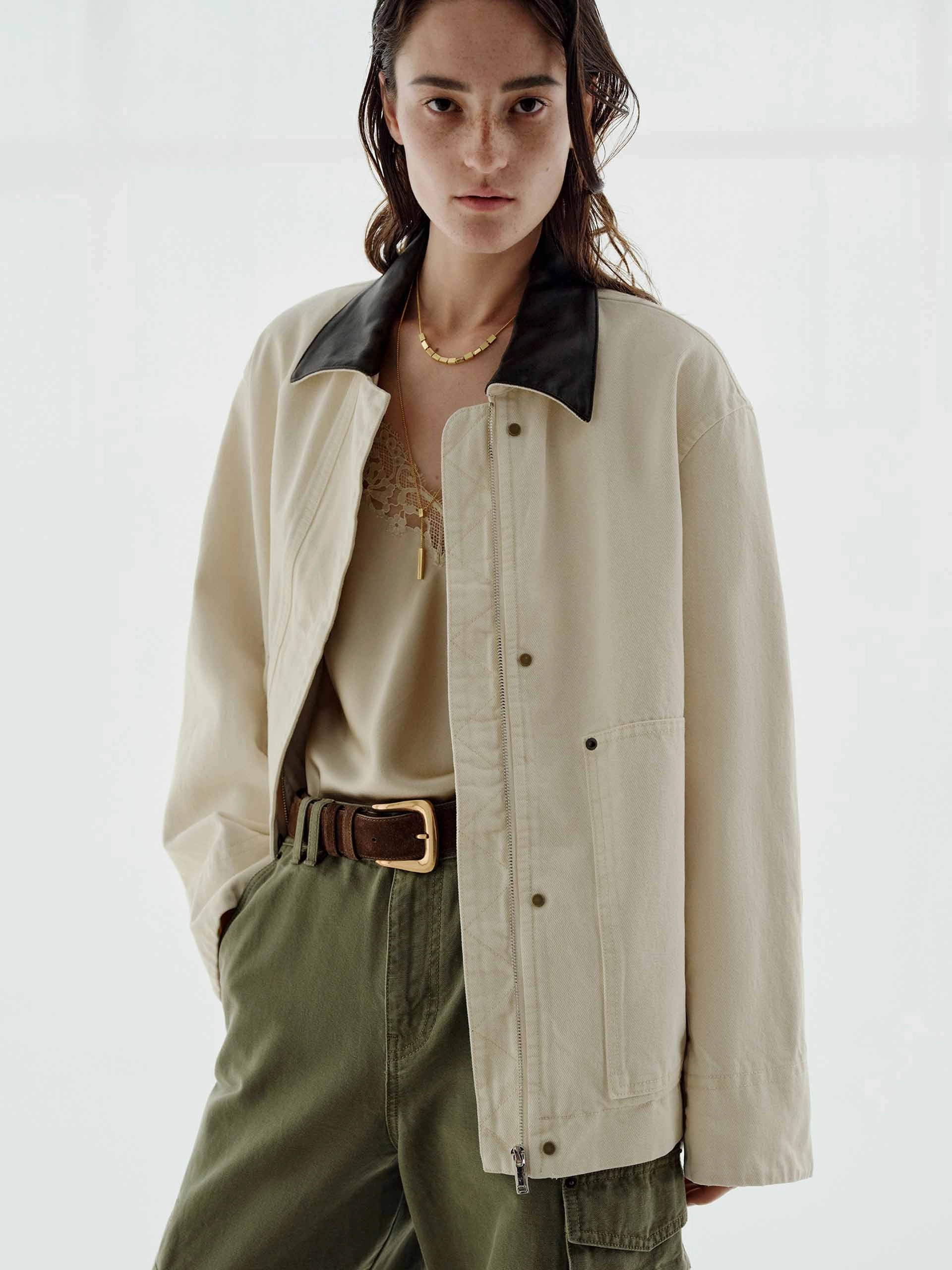 Contrast Collar Denim Jacket Windproof Design Cologne