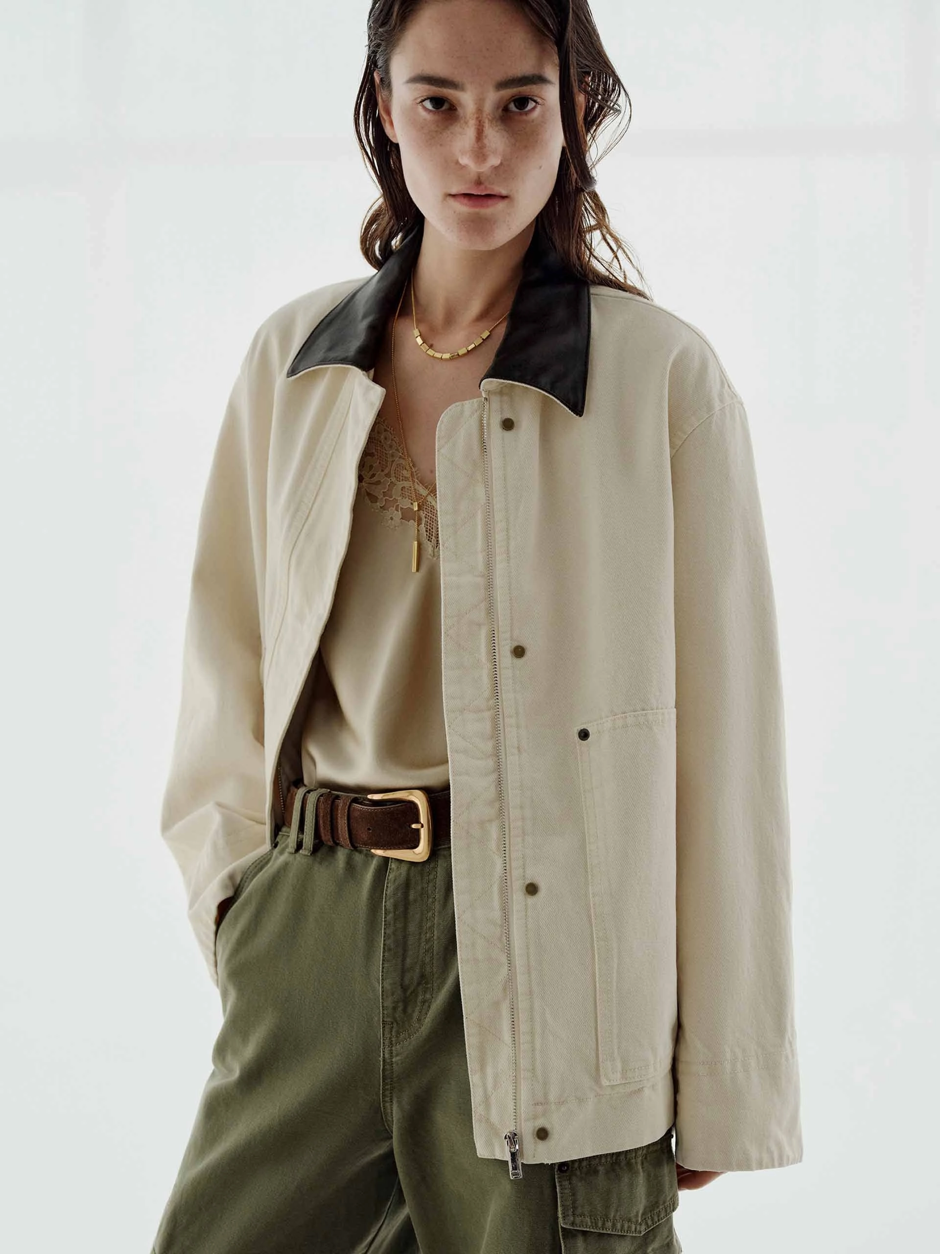 Chill Control Transitional Weather Contrast Collar Denim Jacket