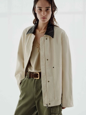 Contrast Collar Denim Jacket Weatherproof Seams Resilience