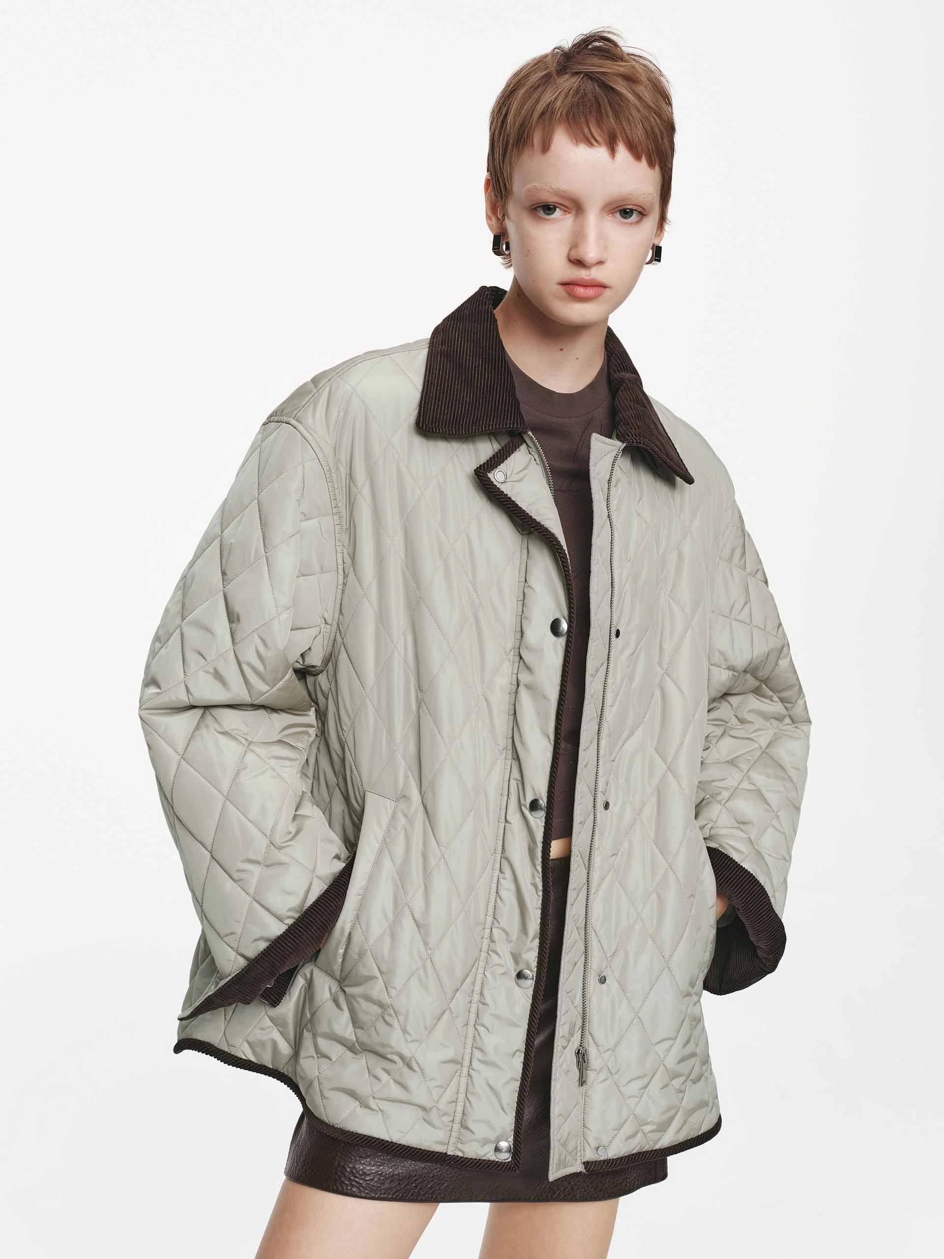 Contrast Detail Quilted Down Jacket Heat Retention Lining