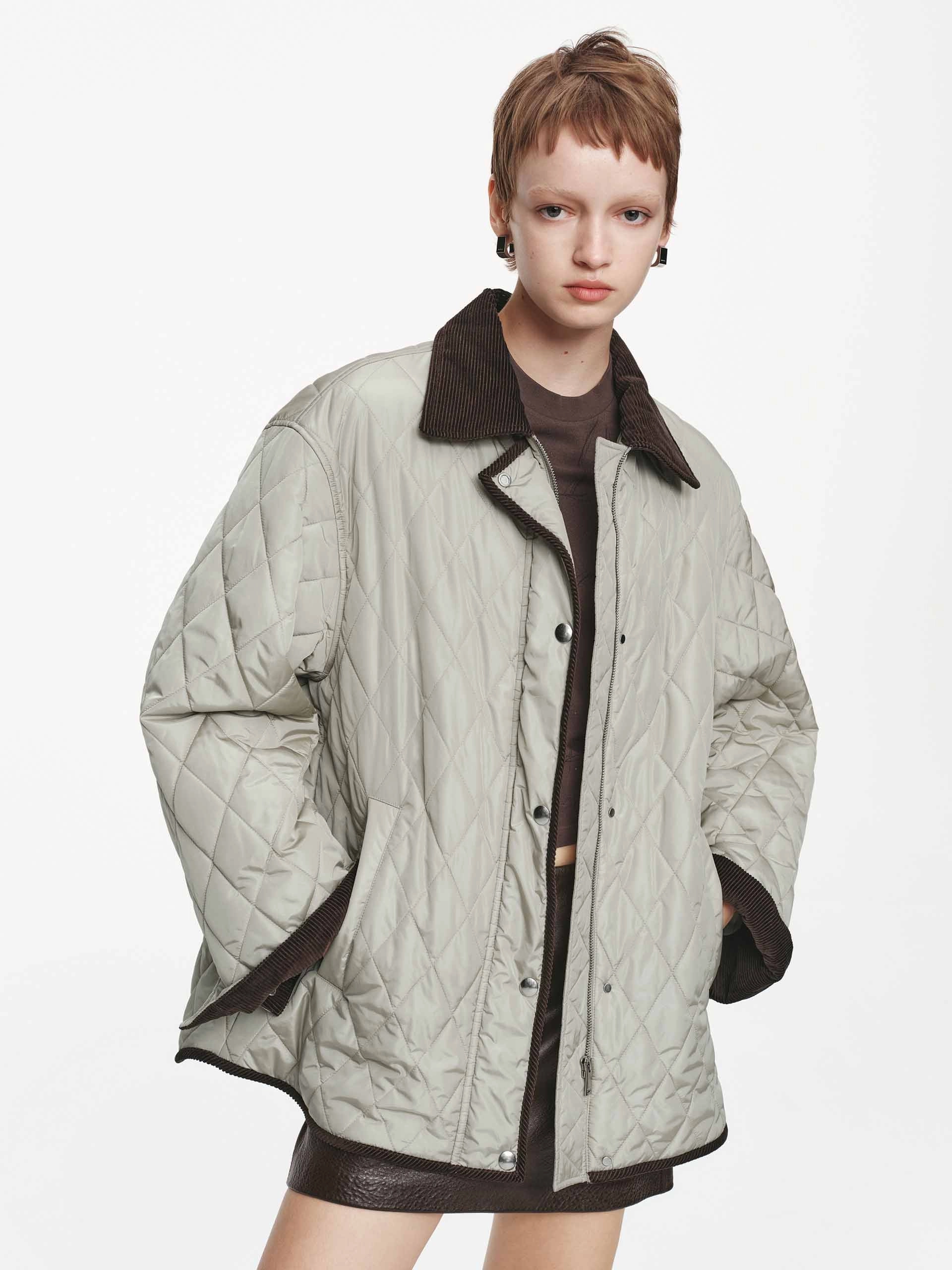 Contrast Detail Quilted Down Jacket Reinforced Elbow Patches