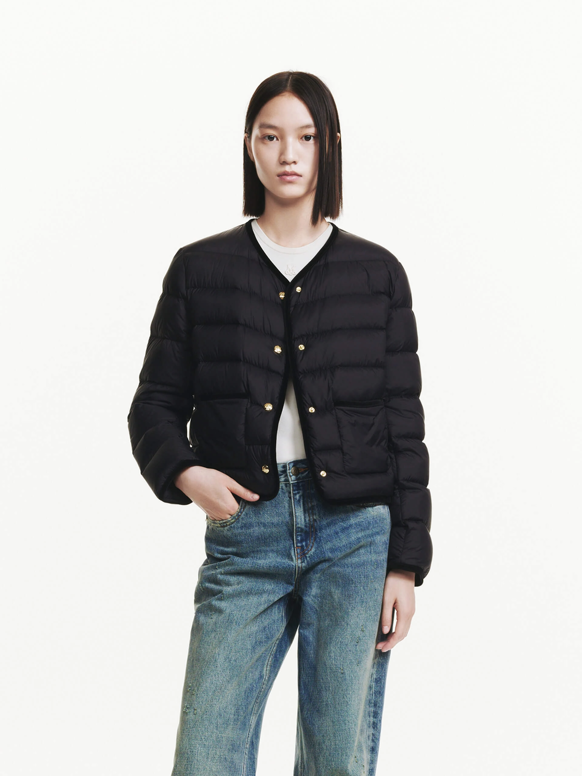 NoiseFreeMaterial Contrast Quilted Cropped Jacket