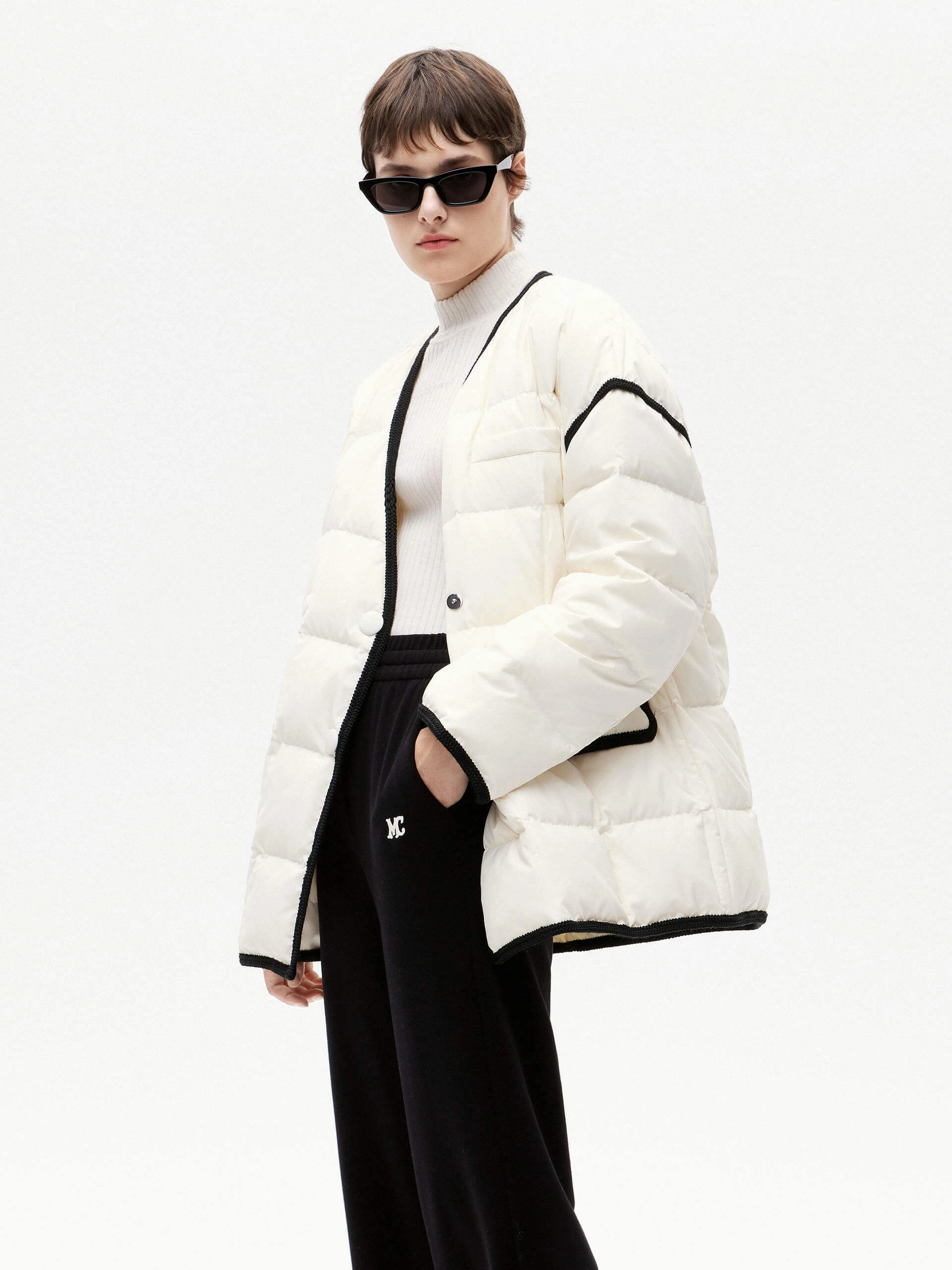 Ventilation Panels StretchableMaterial Contrast Trim Puffer Jacket