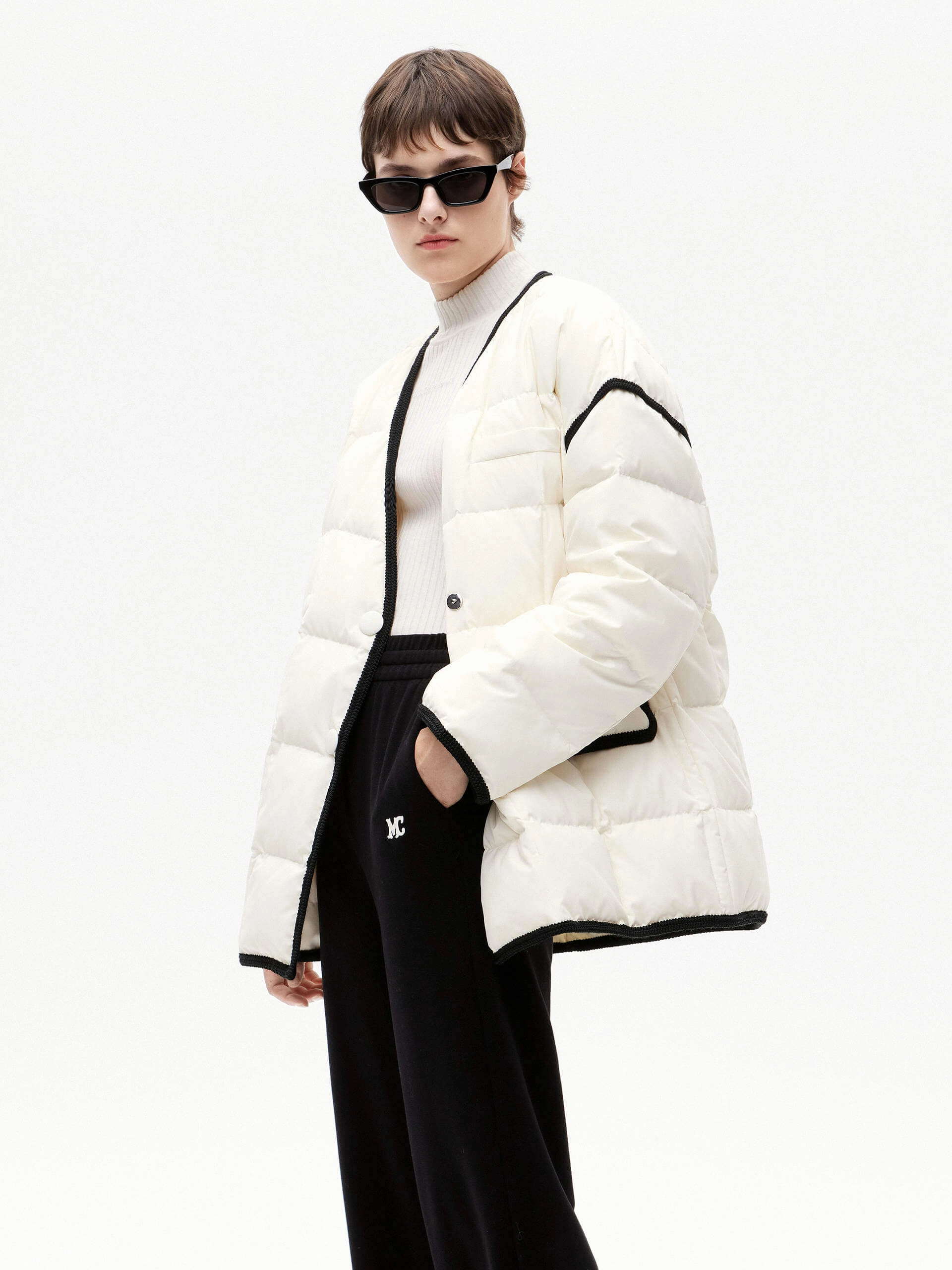 Contrast Trim Puffer Jacket DetachableLining