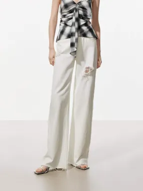 Straight Leg Ripped Jeans Quick Dry Fabric