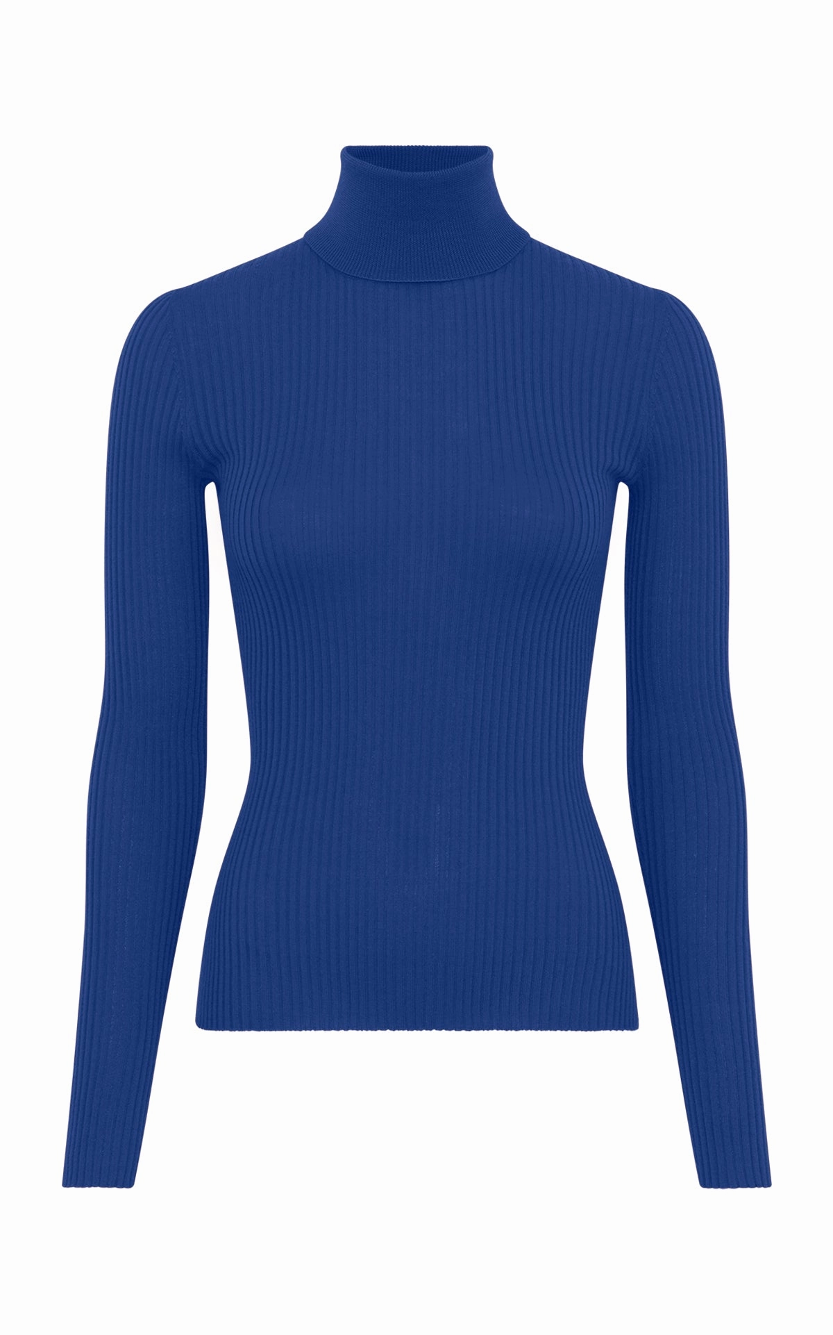 TemperatureRegulating Yarn Peppe Knit Turtleneck in Cobalt Cashmere Silk