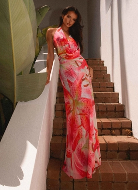 Tulle Flow Urban Style Elysia Mesh Maxi Dress - White Pink Lilly