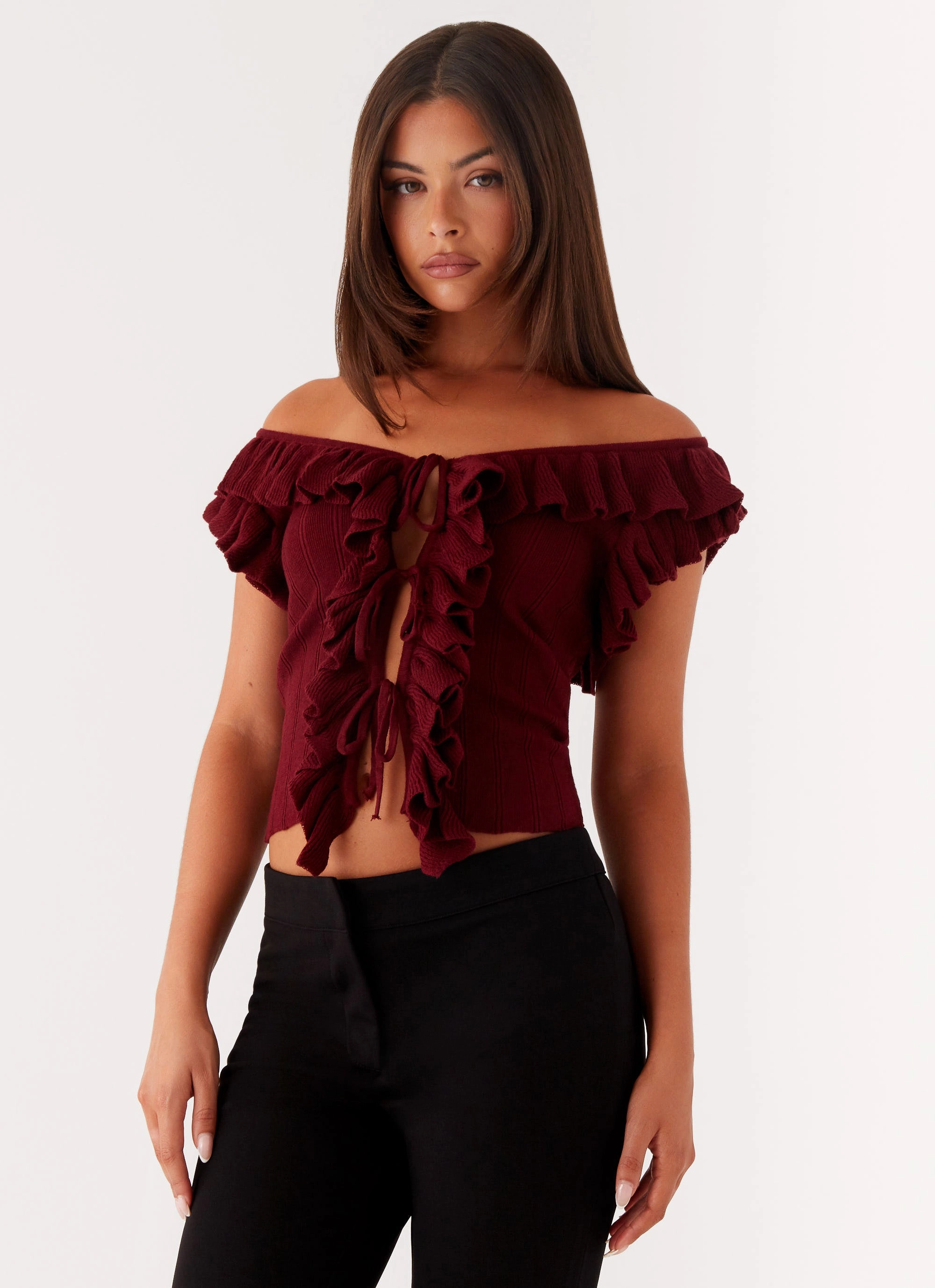 Keeta Frill Top - Burgundy Souvenir - like mobile