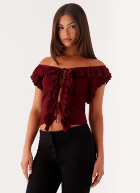 Keeta Frill Top - Burgundy Souvenir - like mobile