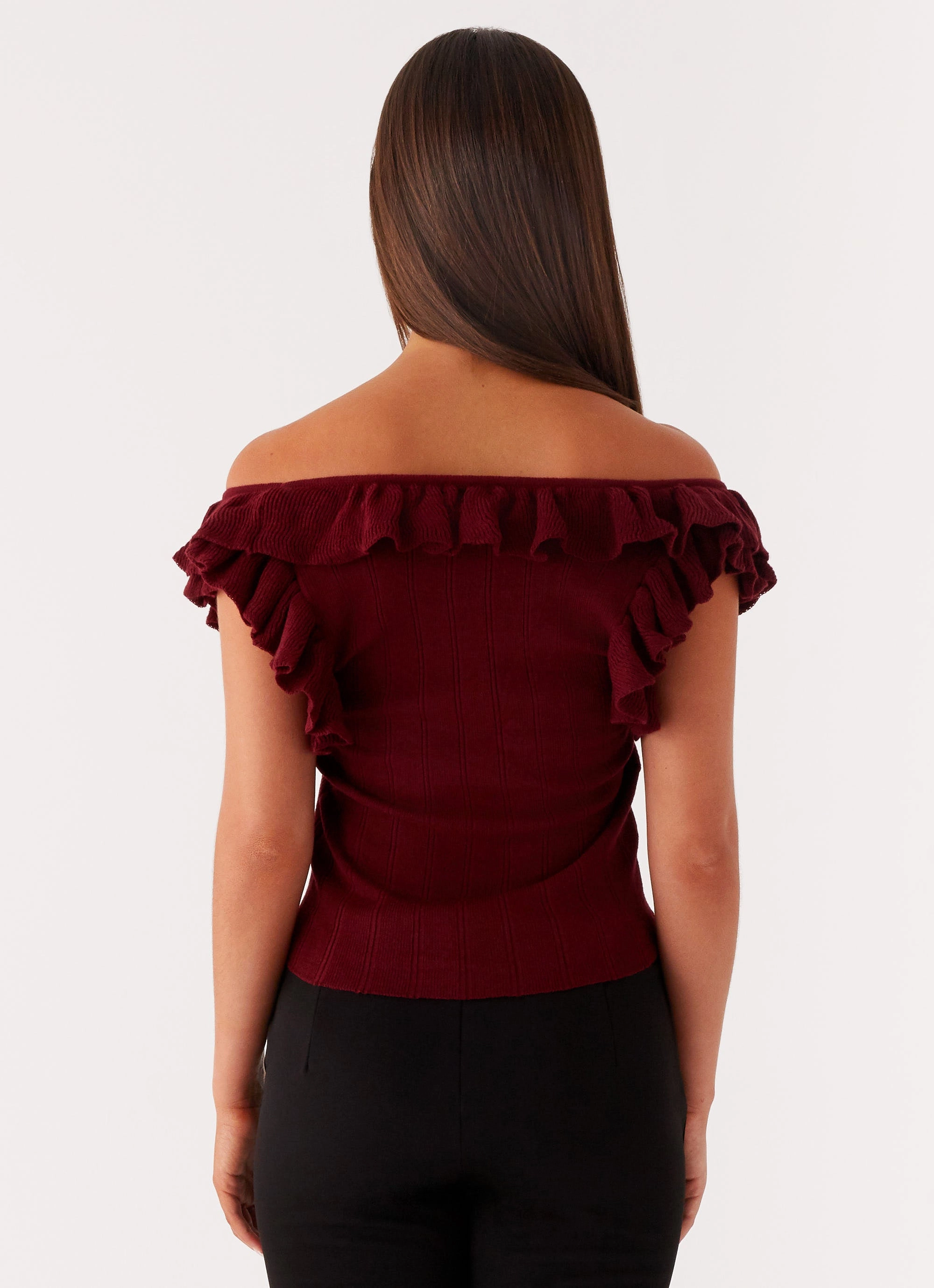 Large Size Keeta Frill Top - Burgundy