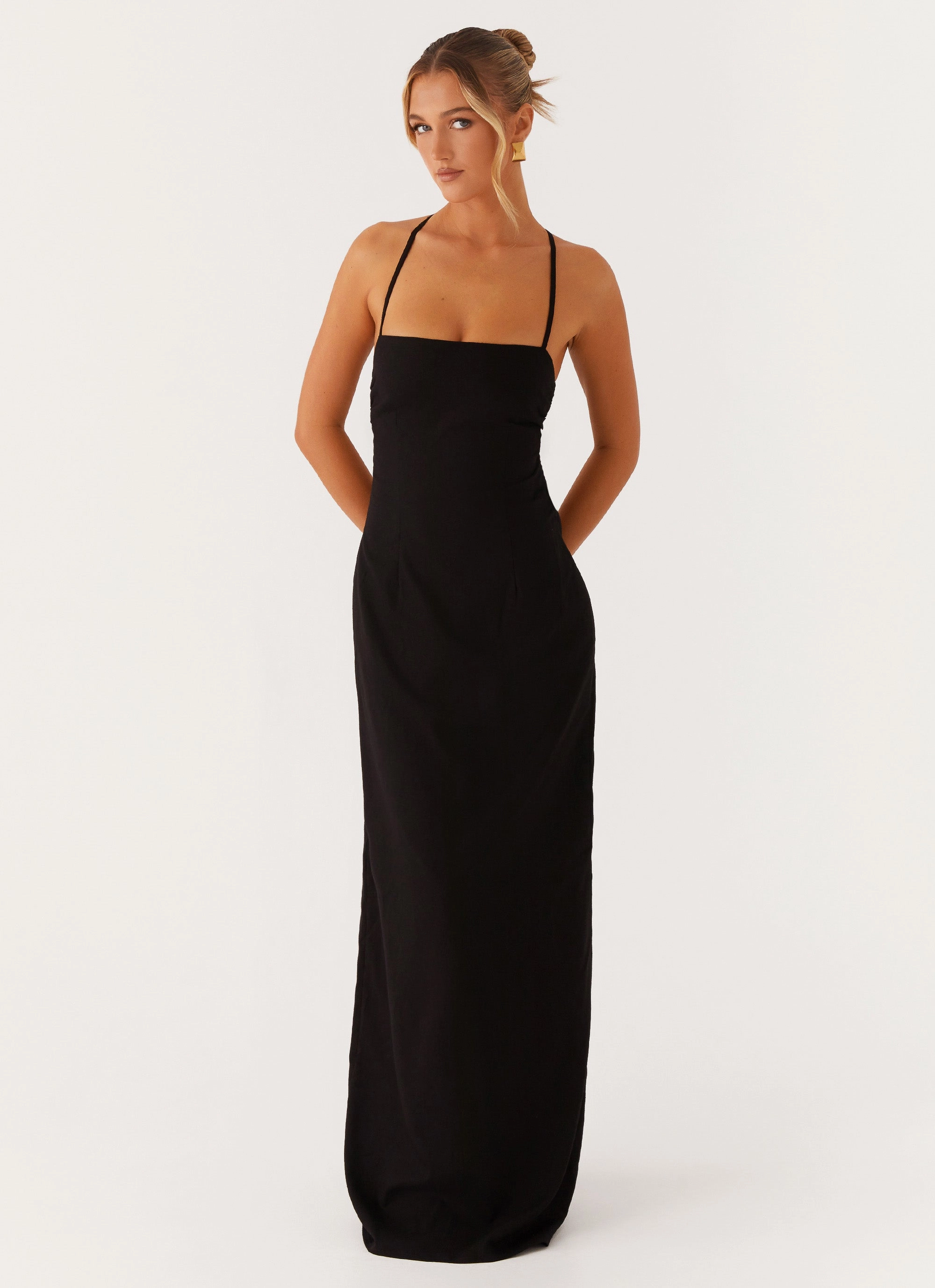Gathered Skirt Cora Backless Maxi Dress - Black
