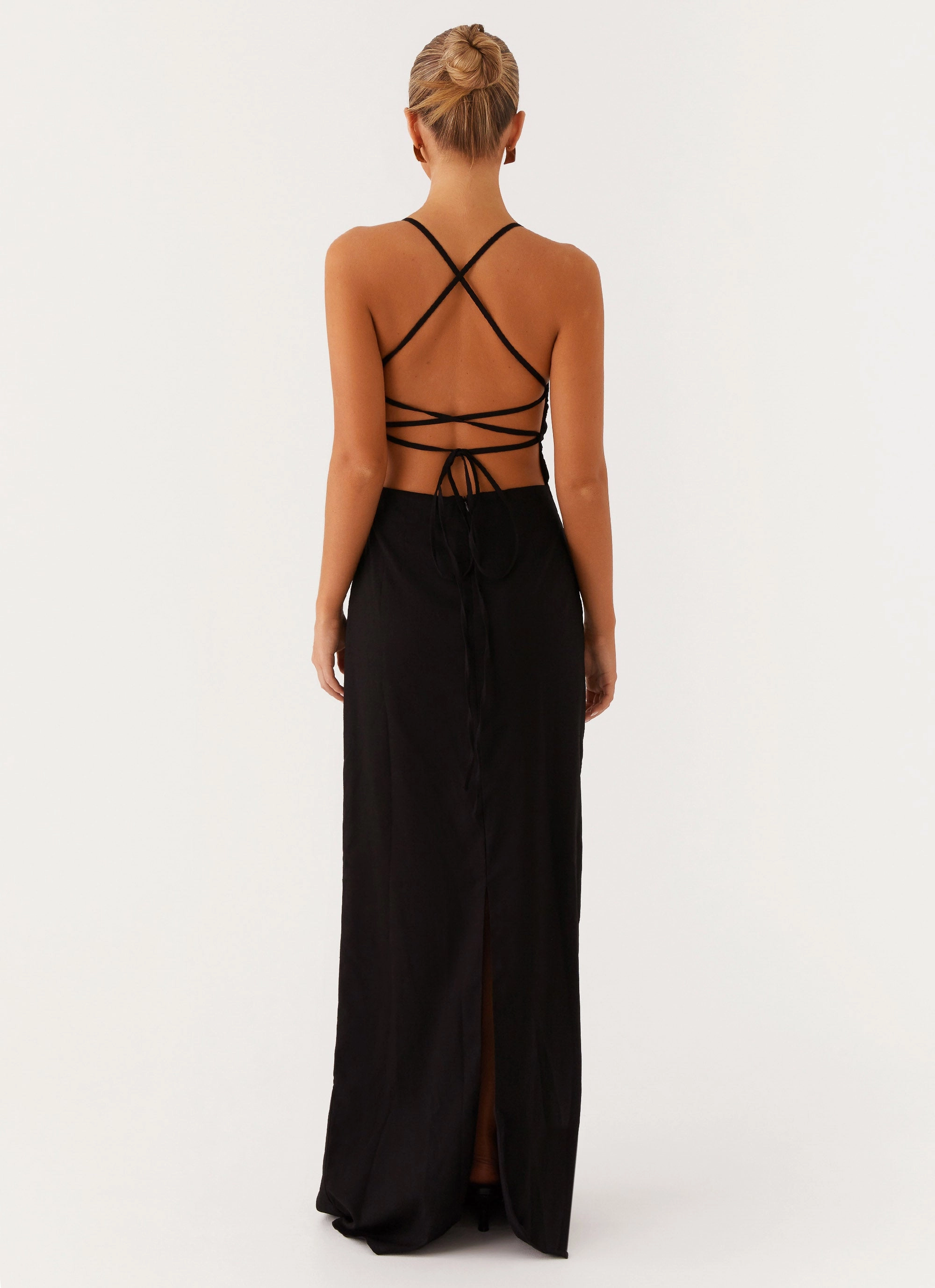 Cora Backless Maxi Dress - Black confident look