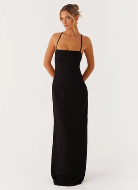 Gathered Skirt Cora Backless Maxi Dress - Black