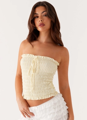 Anti Pill Surface Cordelia Shirred Tube Top - Lemon