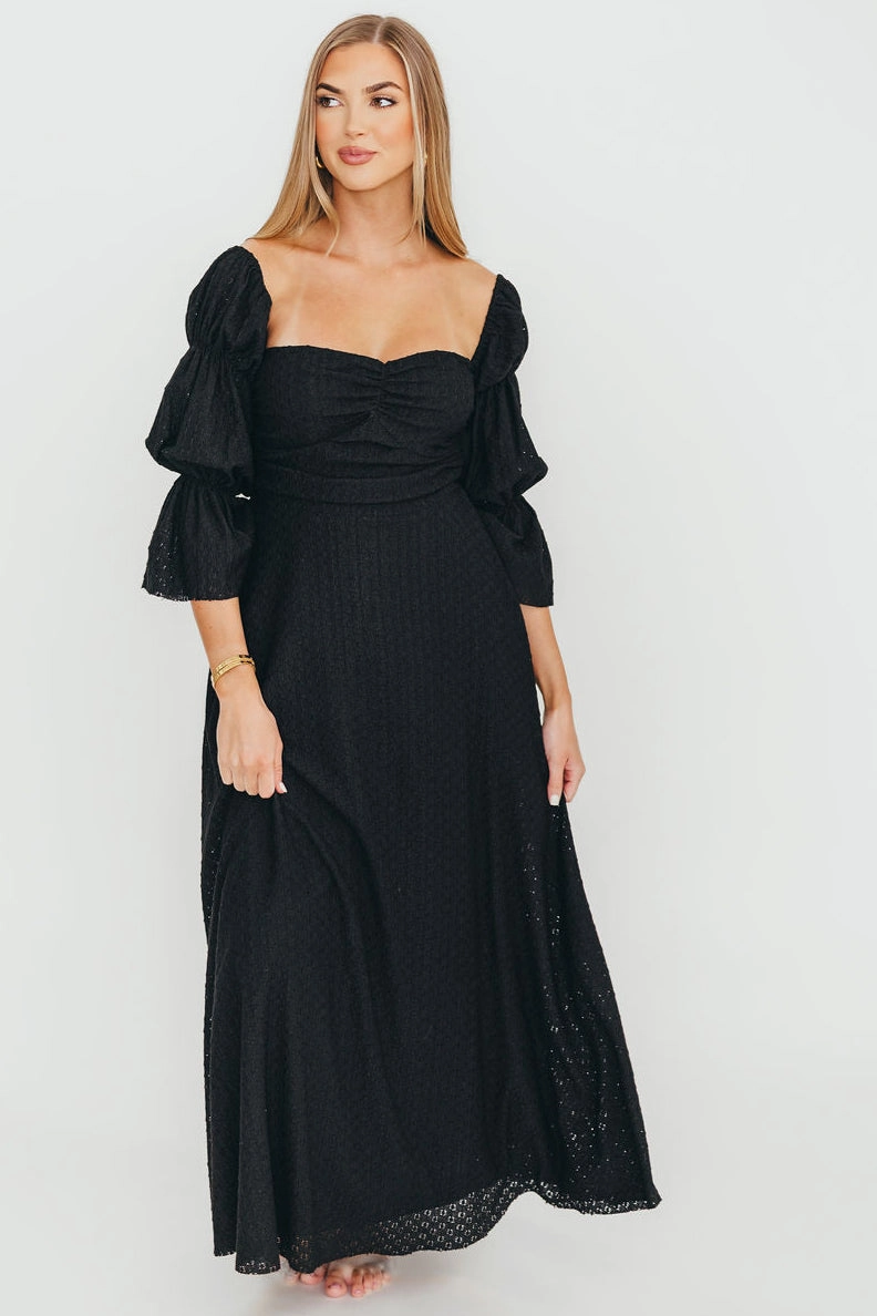 Corrine Tiered Sleeve Maxi Dress with Pockets in Black - Bump Friendly Pure Stitch Soft-touch