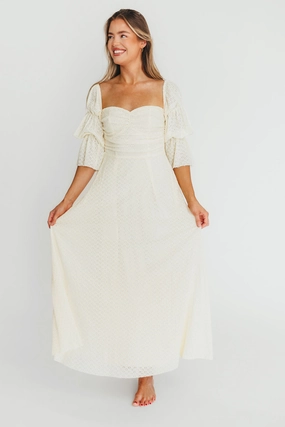 Clean Flow Vibrant Look Corrine Tiered Sleeve Maxi Dress with Pockets in Butter Yellow - Bump Friendly