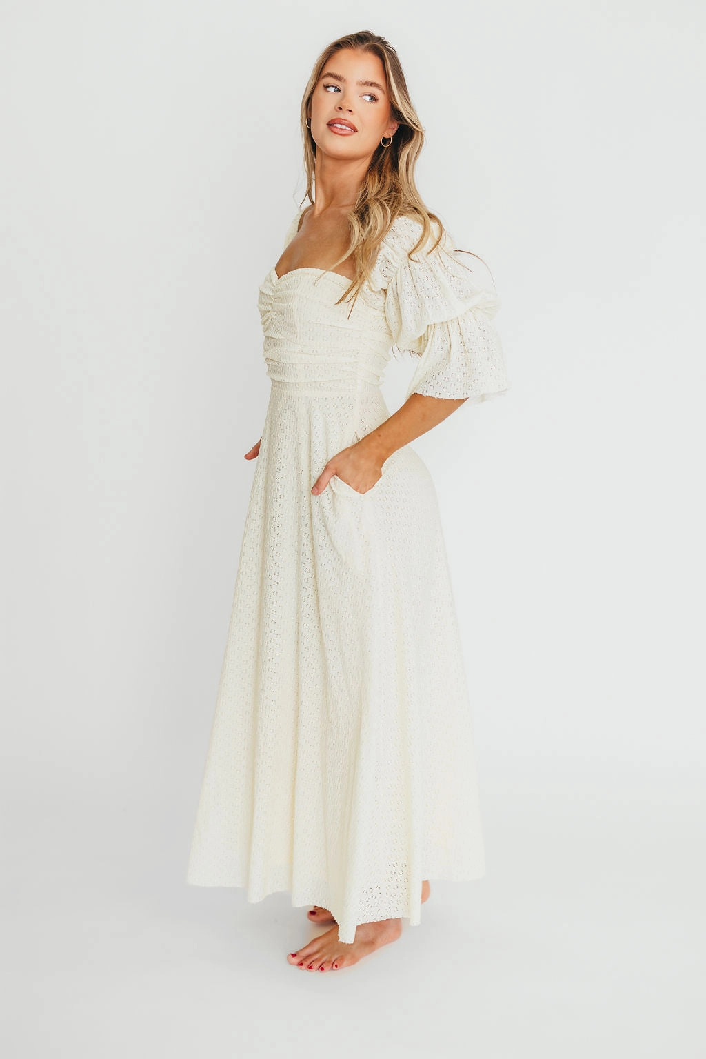 Corrine Tiered Sleeve Maxi Dress with Pockets in Butter Yellow - Bump Friendly Gentle Stitch