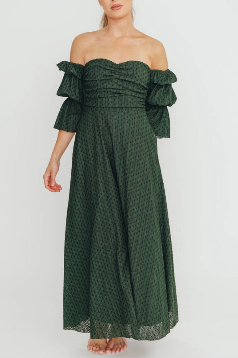 Sleek and Sleek Tailored Layers Corrine Tiered Sleeve Maxi Dress with Pockets in Hunter Green - Bump Friendly